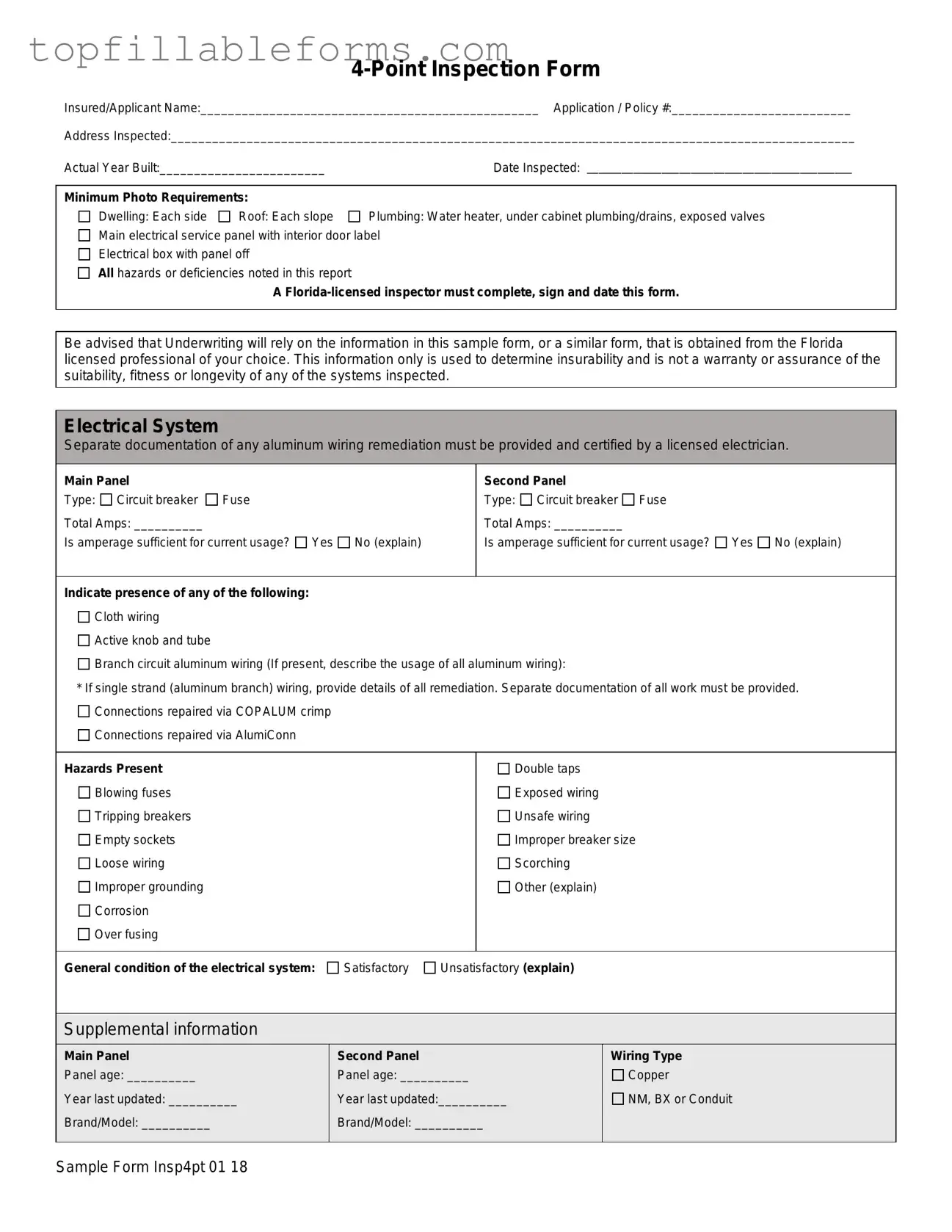 Printable 4 Point Inspection Form in PDF