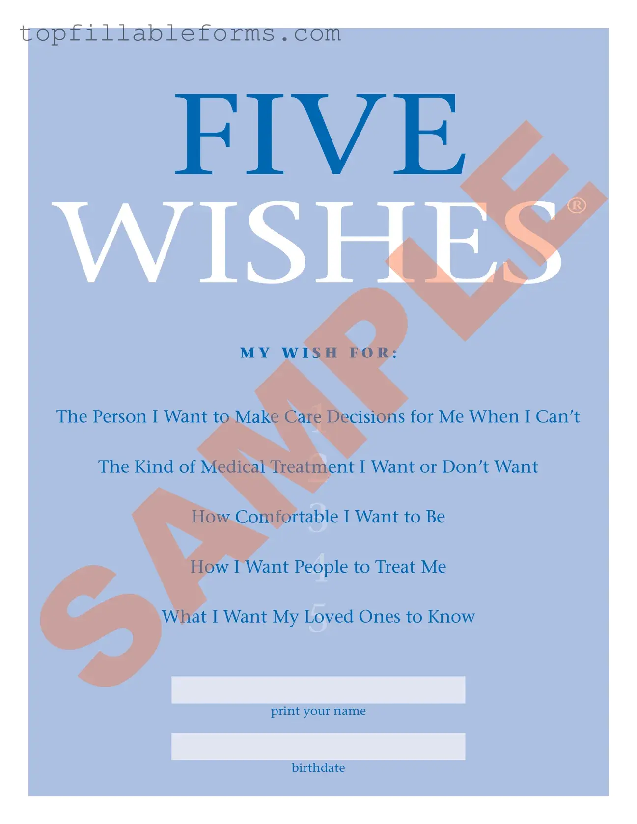 Printable 5 Wishes Document Form in PDF