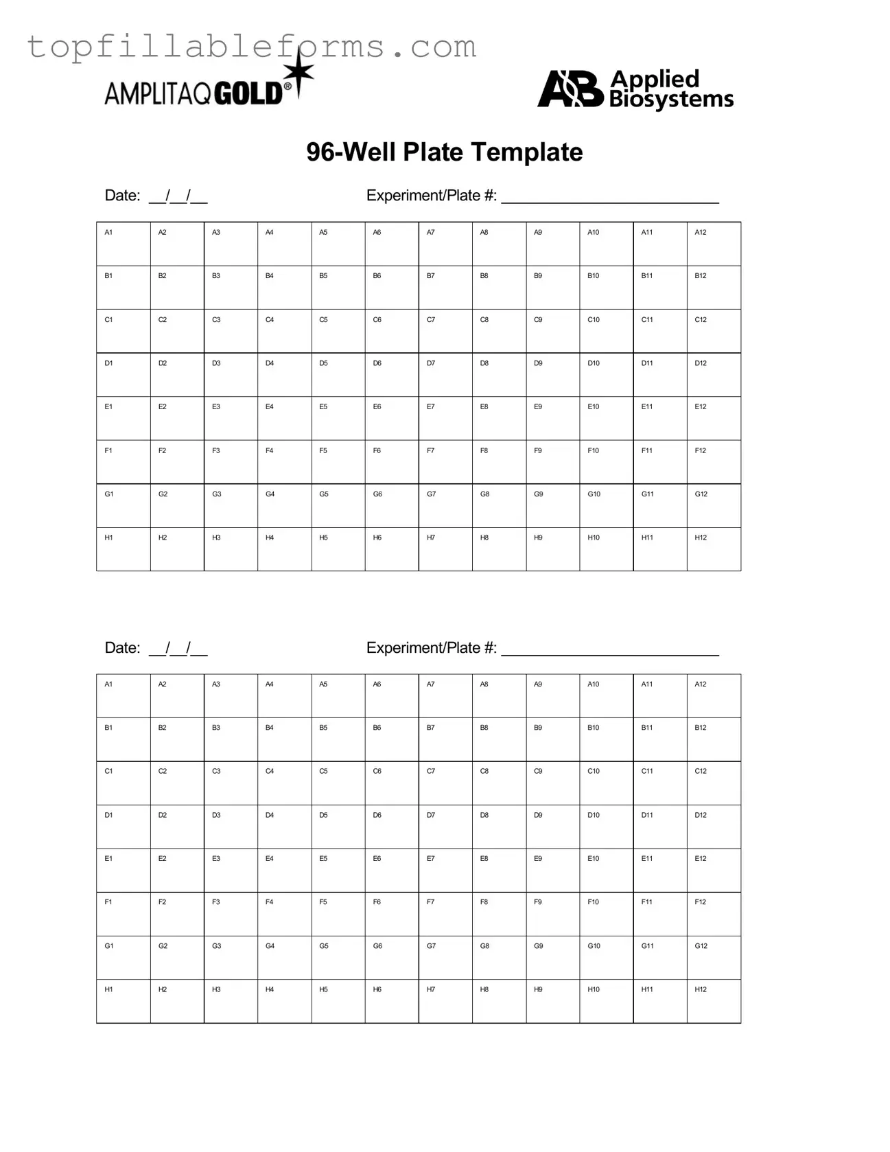 Printable 96 Well Form in PDF
