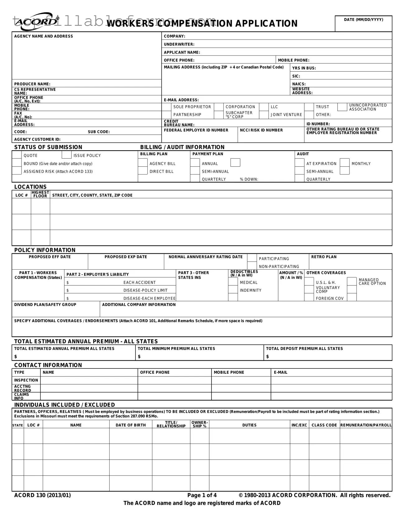 Printable Acord 130 Form in PDF