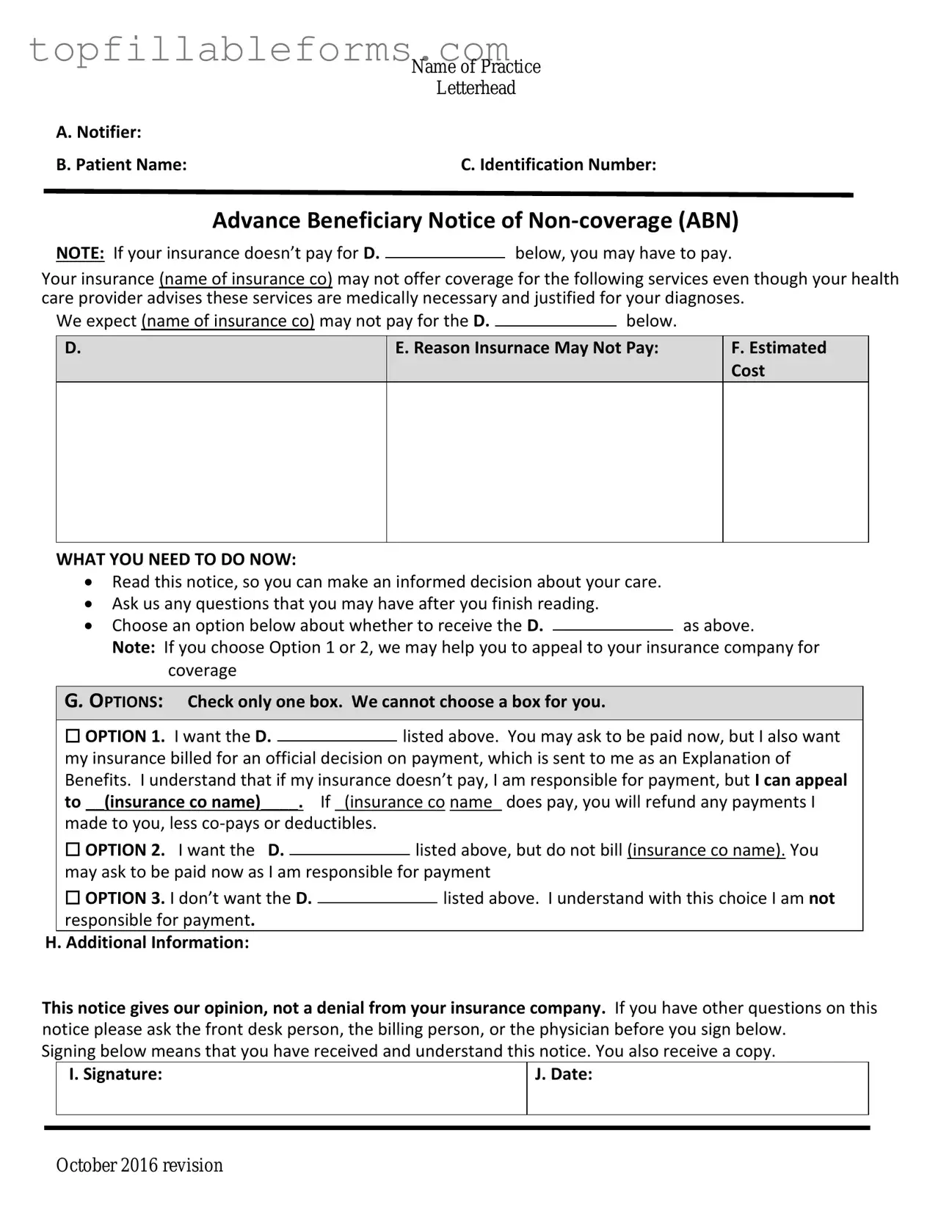 Printable Advance Beneficiary Notice of Non-coverage Form in PDF