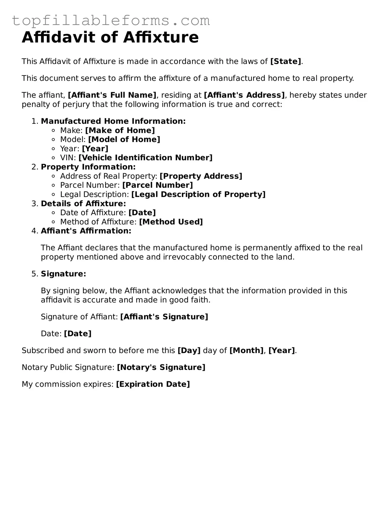Free Affidavit of Affixture Form