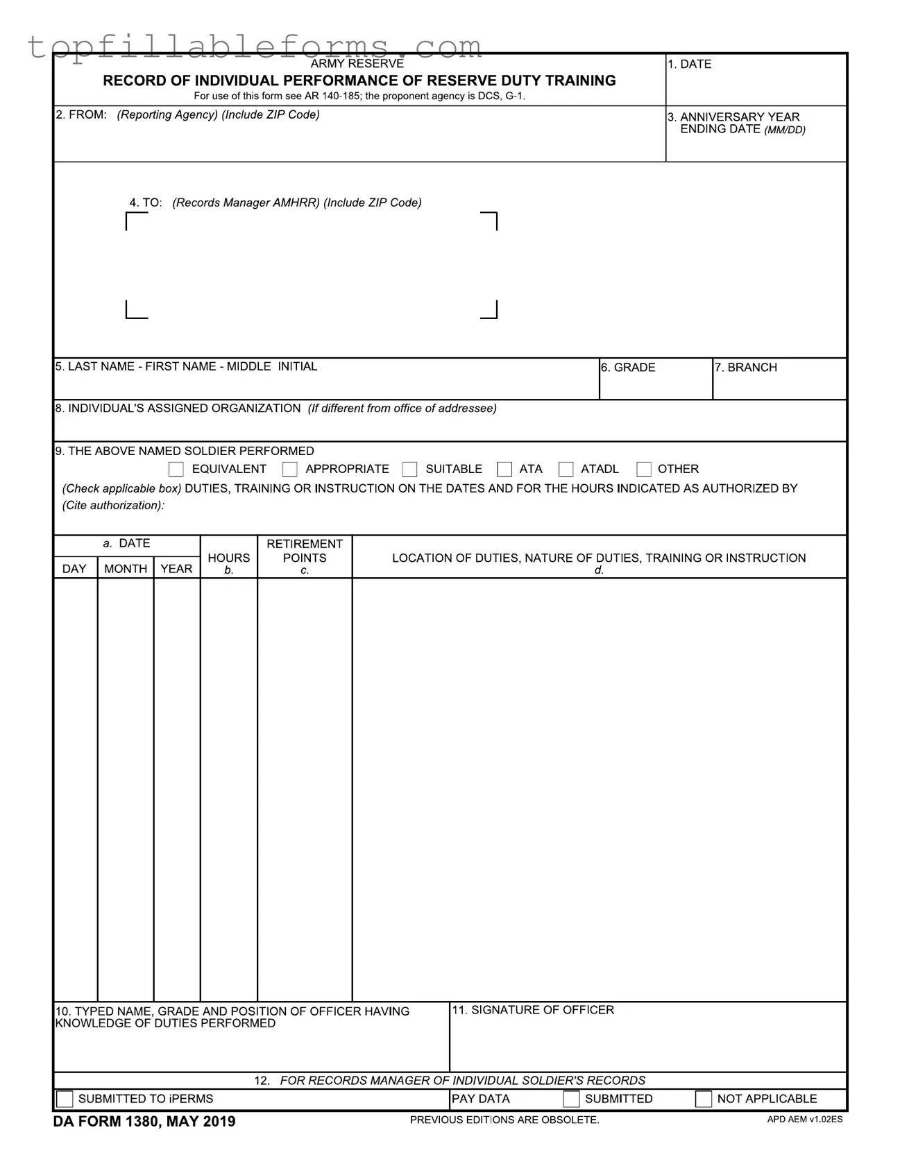 Printable Da 1380 Form in PDF