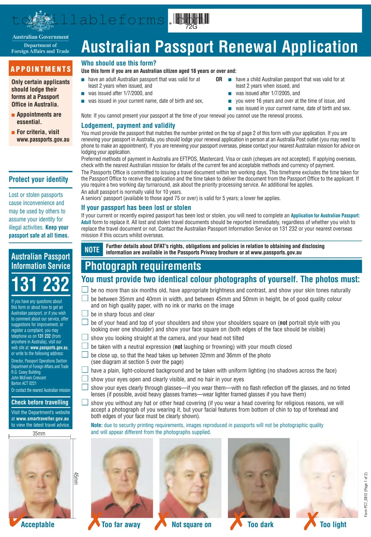 Printable Australian Passport Renewal Form in PDF