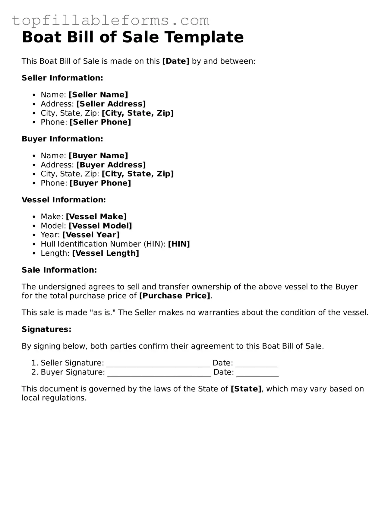 Free Boat Bill of Sale Form