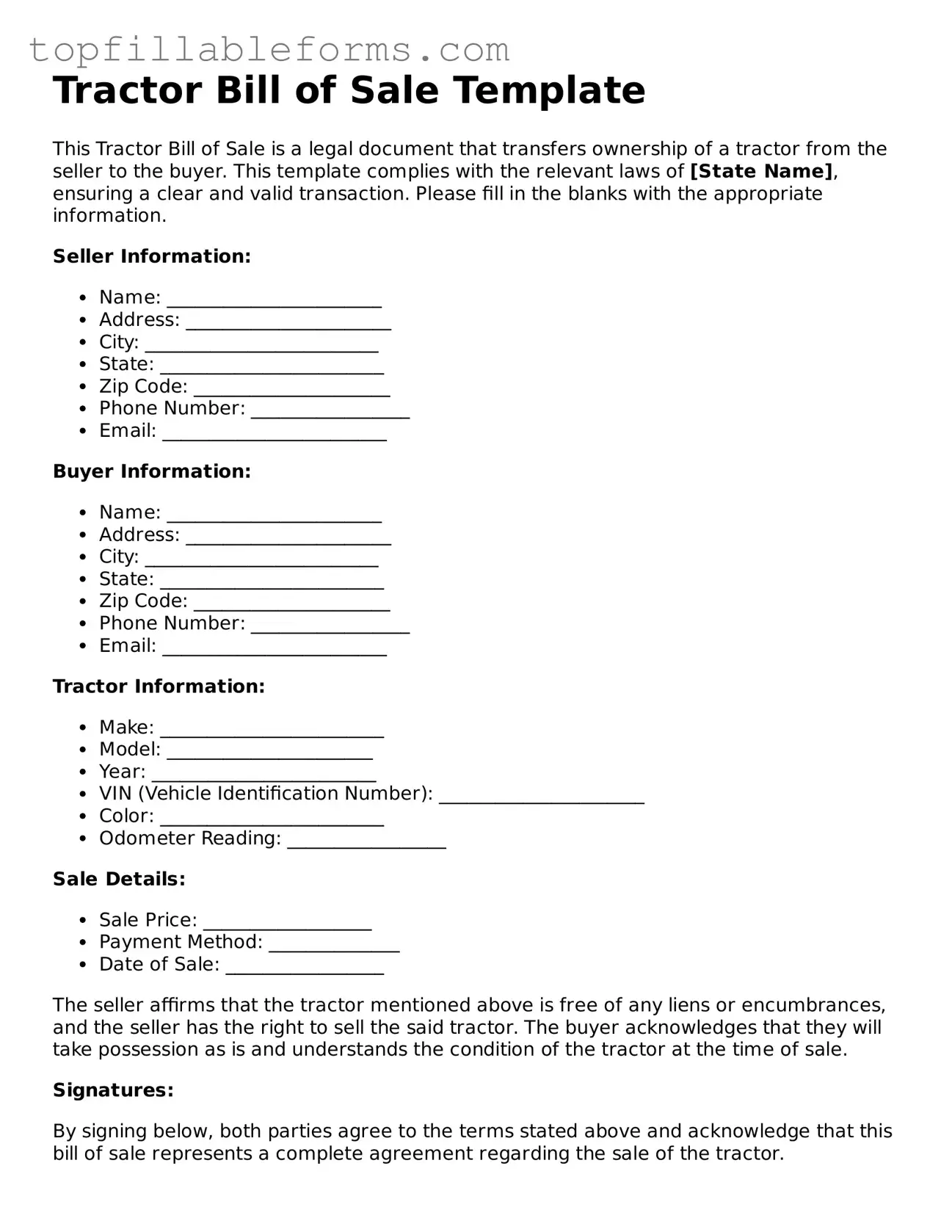 Free Tractor Bill of Sale Form