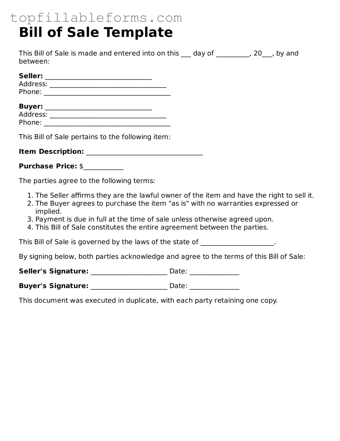 Free Bill of Sale Form