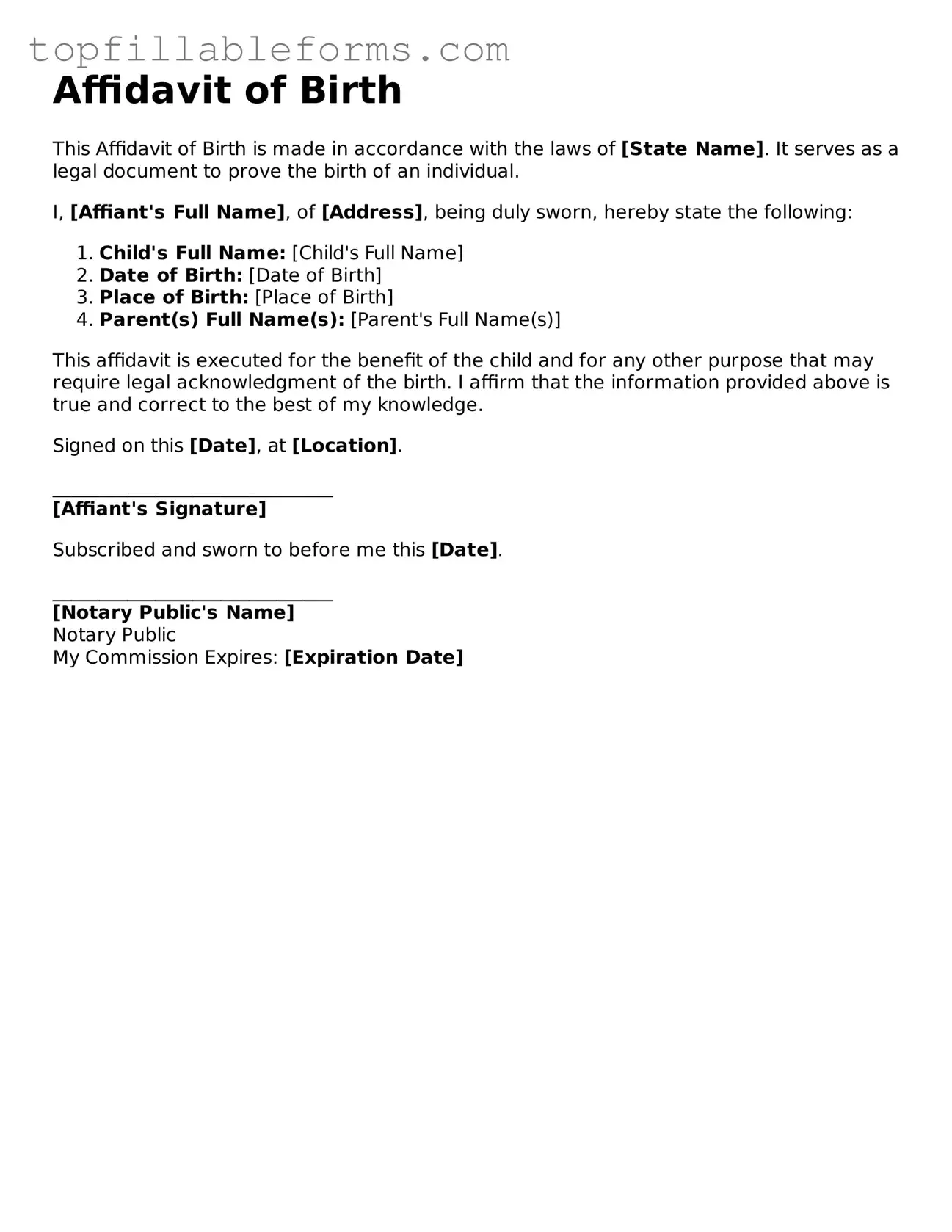 Free Affidavit of Birth Form