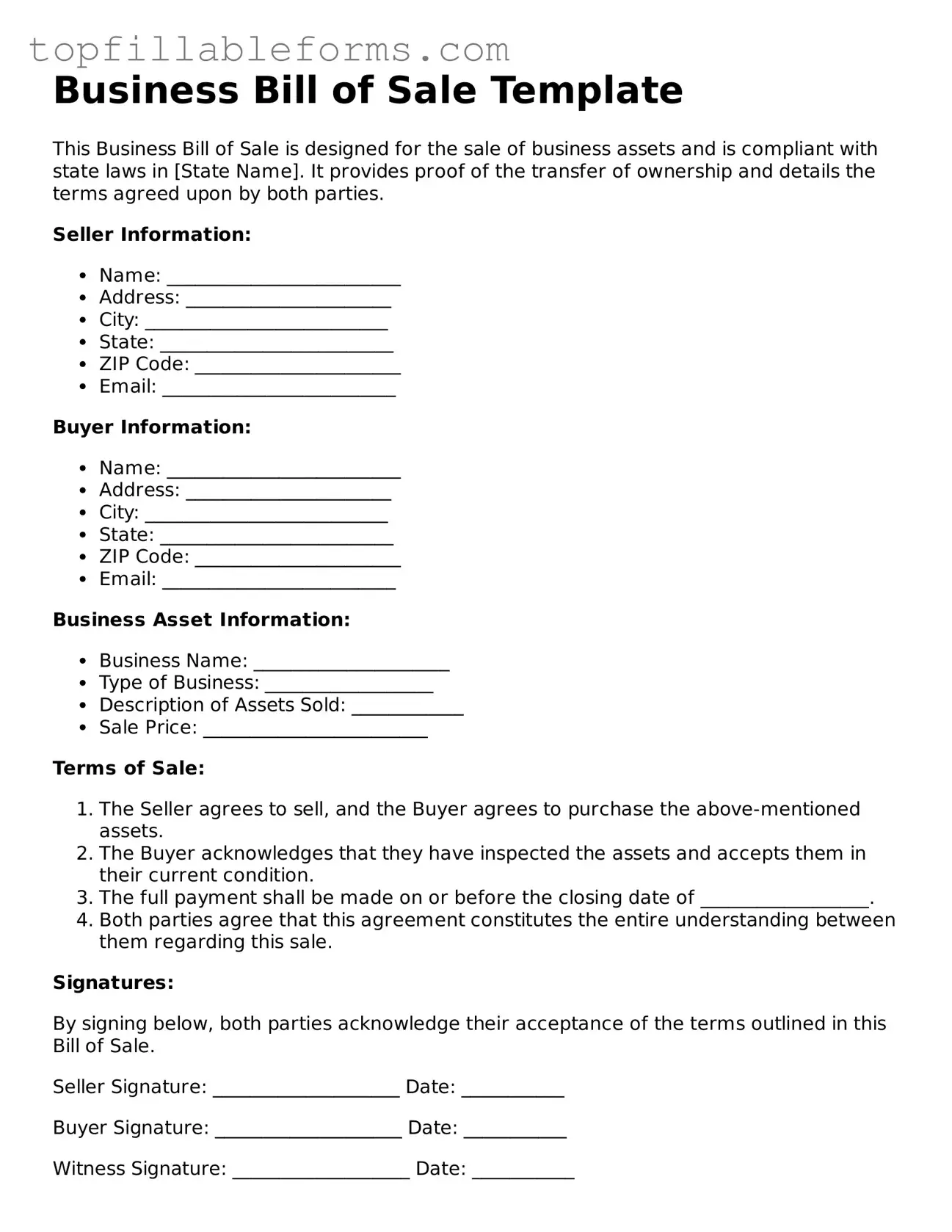 Free Business Bill of Sale Form