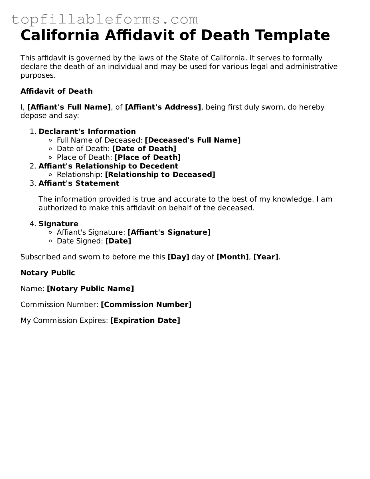 Attorney-Verified Affidavit of Death Template for California