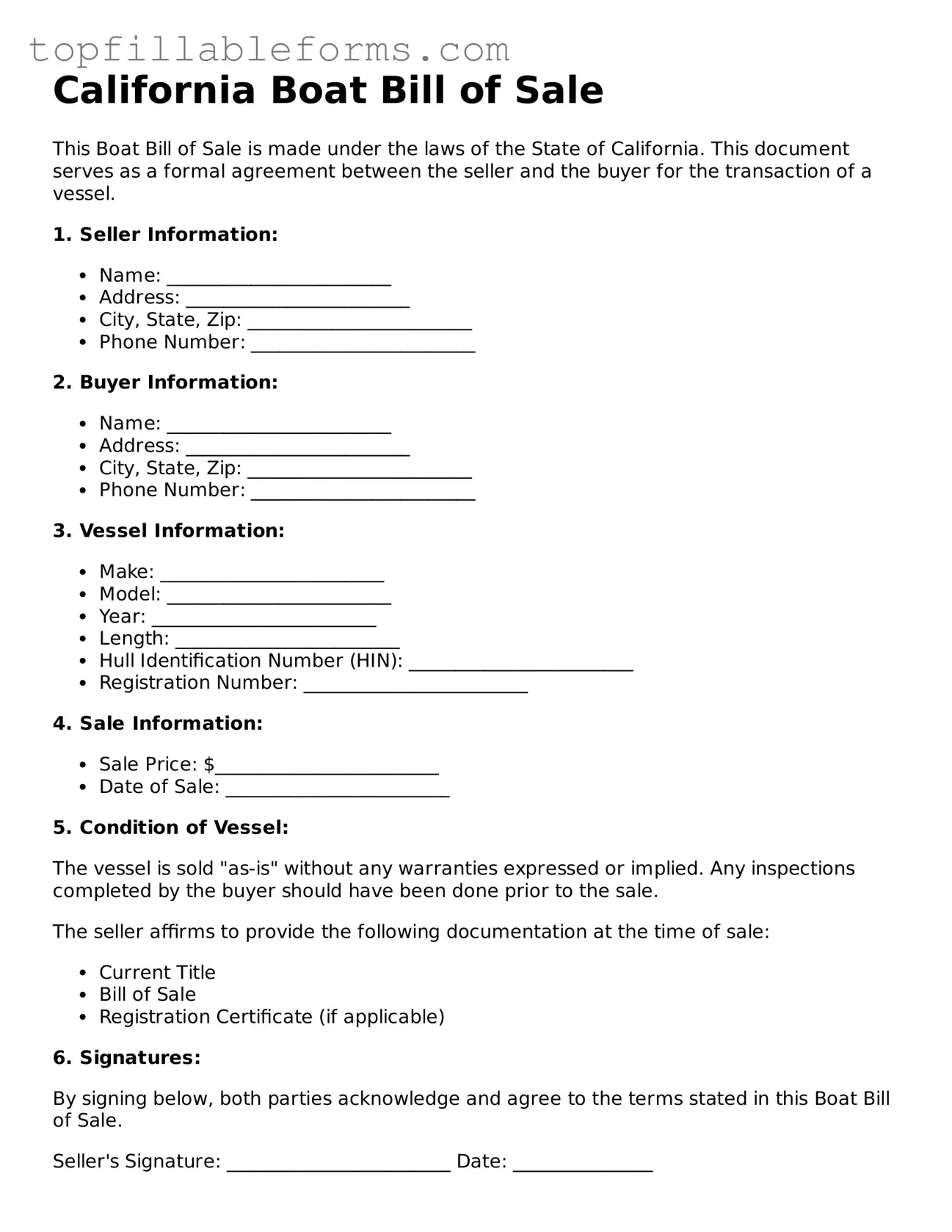Attorney-Verified  Boat Bill of Sale Template for California