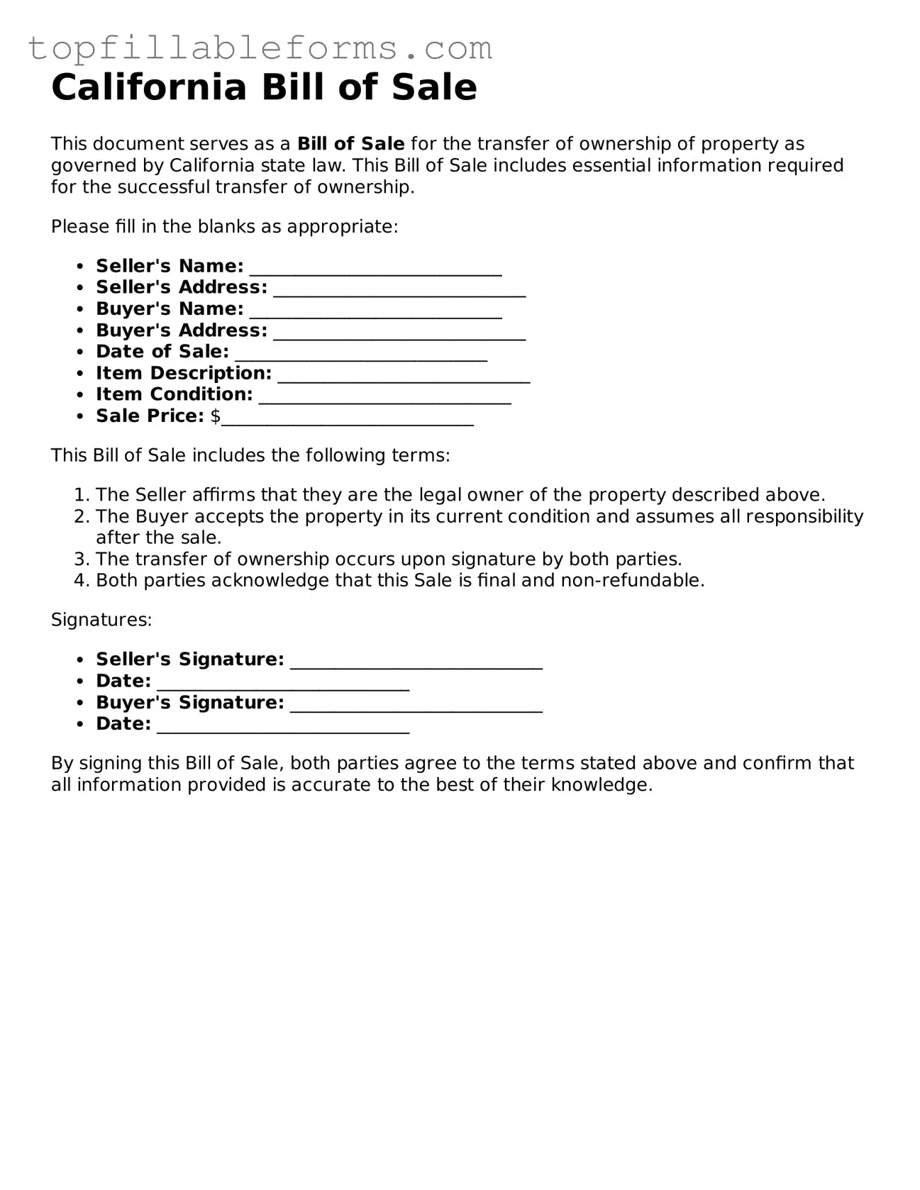 Attorney-Verified  Bill of Sale Template for California