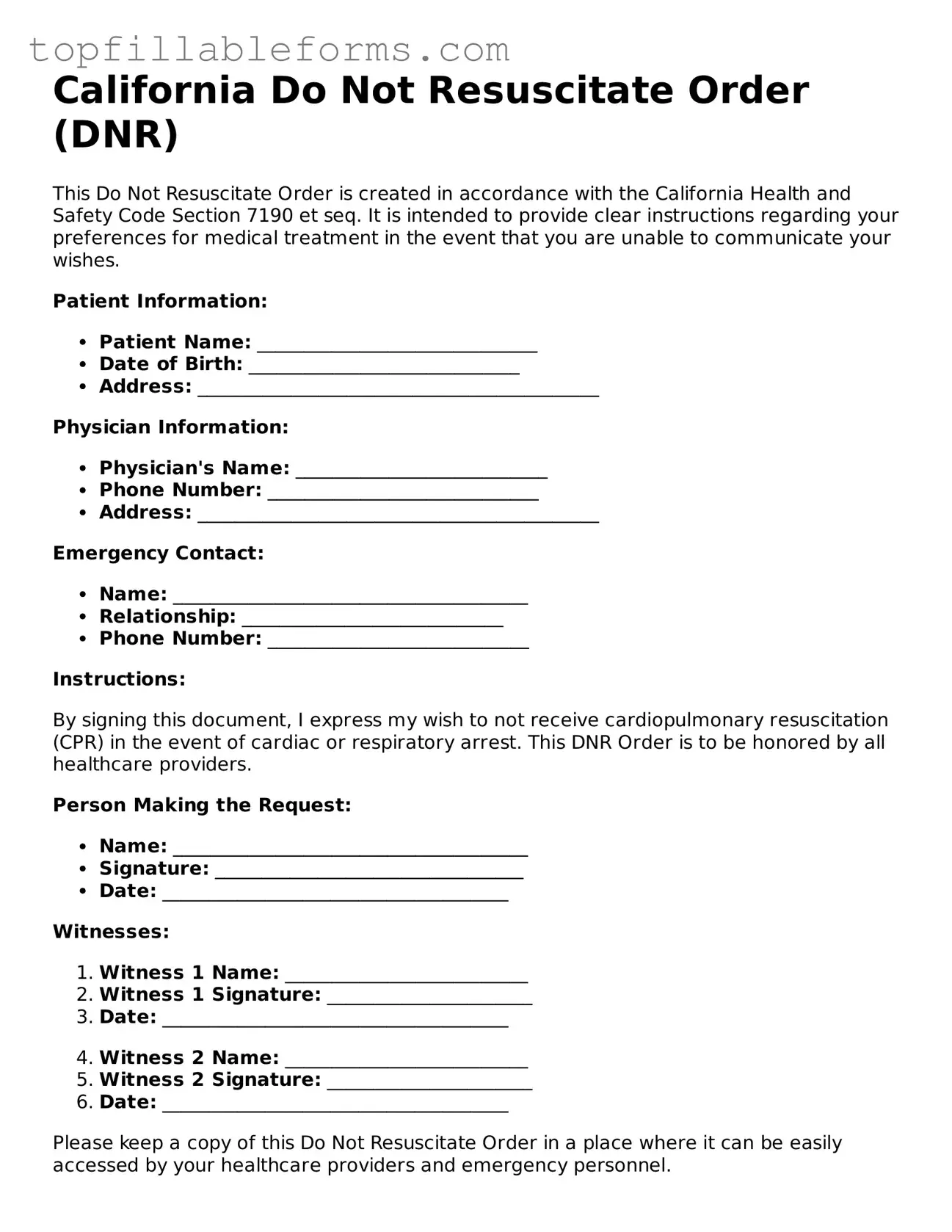 Attorney-Verified  Do Not Resuscitate Order Template for California