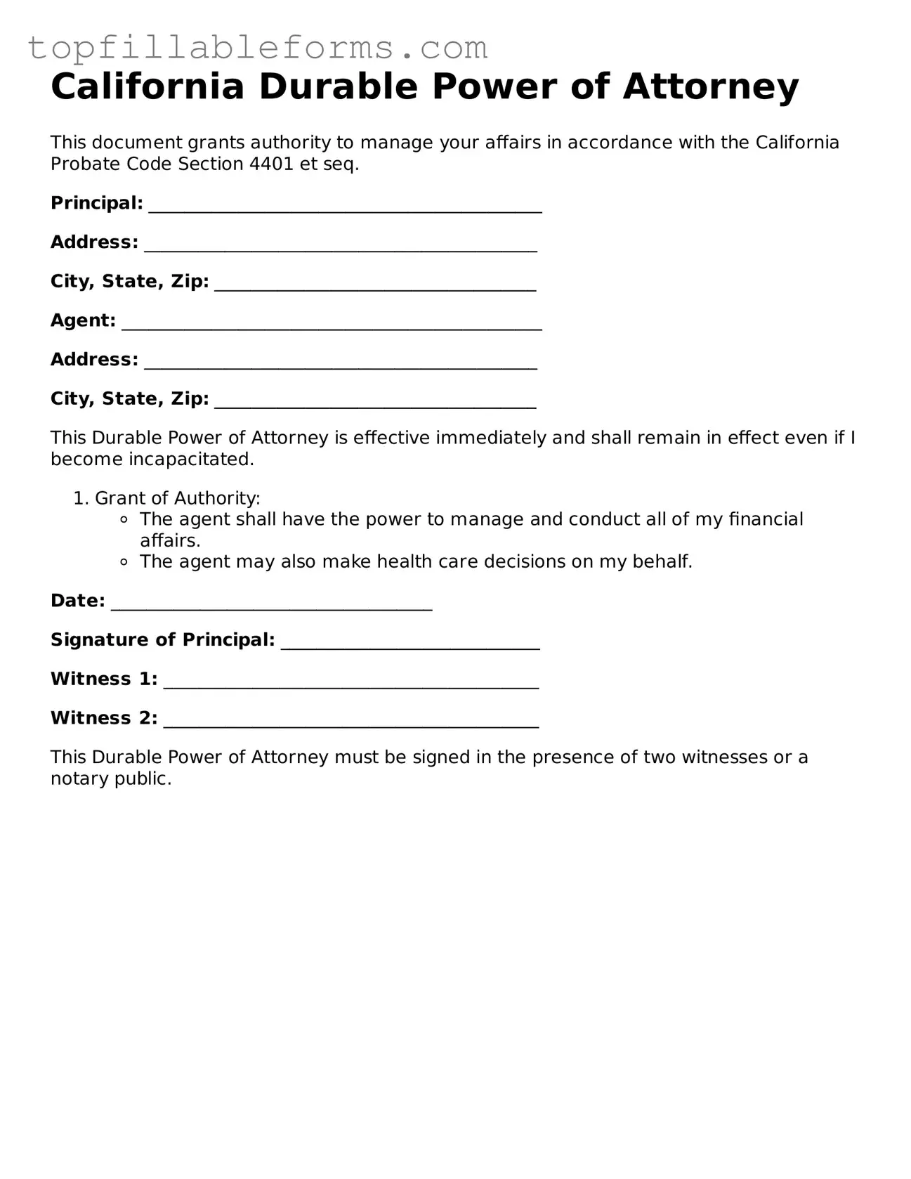 Attorney-Verified Durable Power of Attorney Template for California