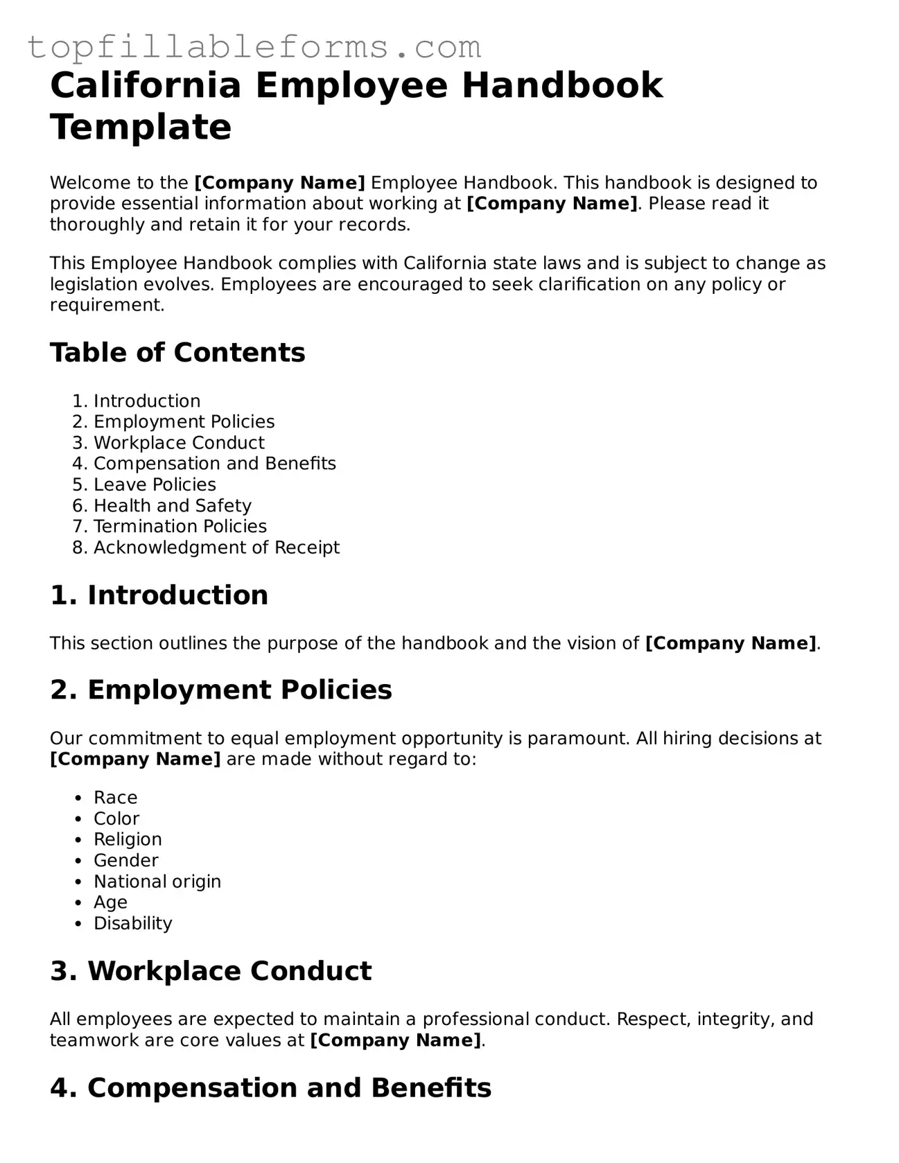 Attorney-Verified  Employee Handbook Template for California
