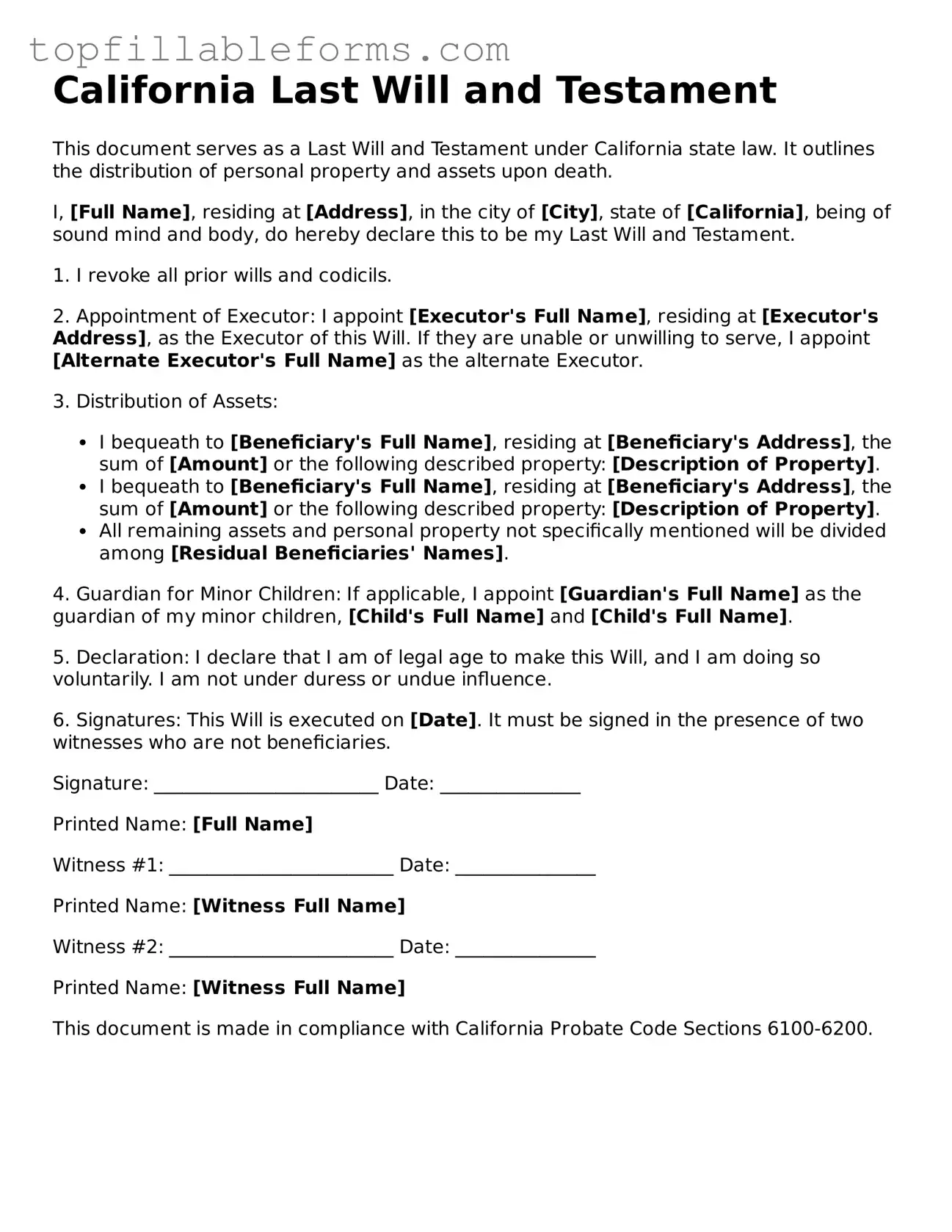 Attorney-Verified  Last Will and Testament Template for California