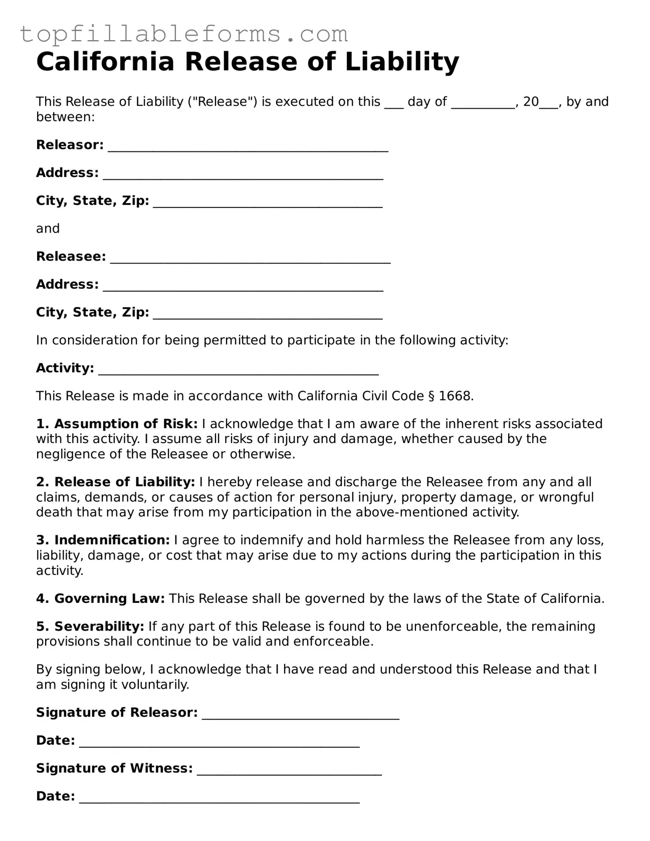 Attorney-Verified  Release of Liability Template for California