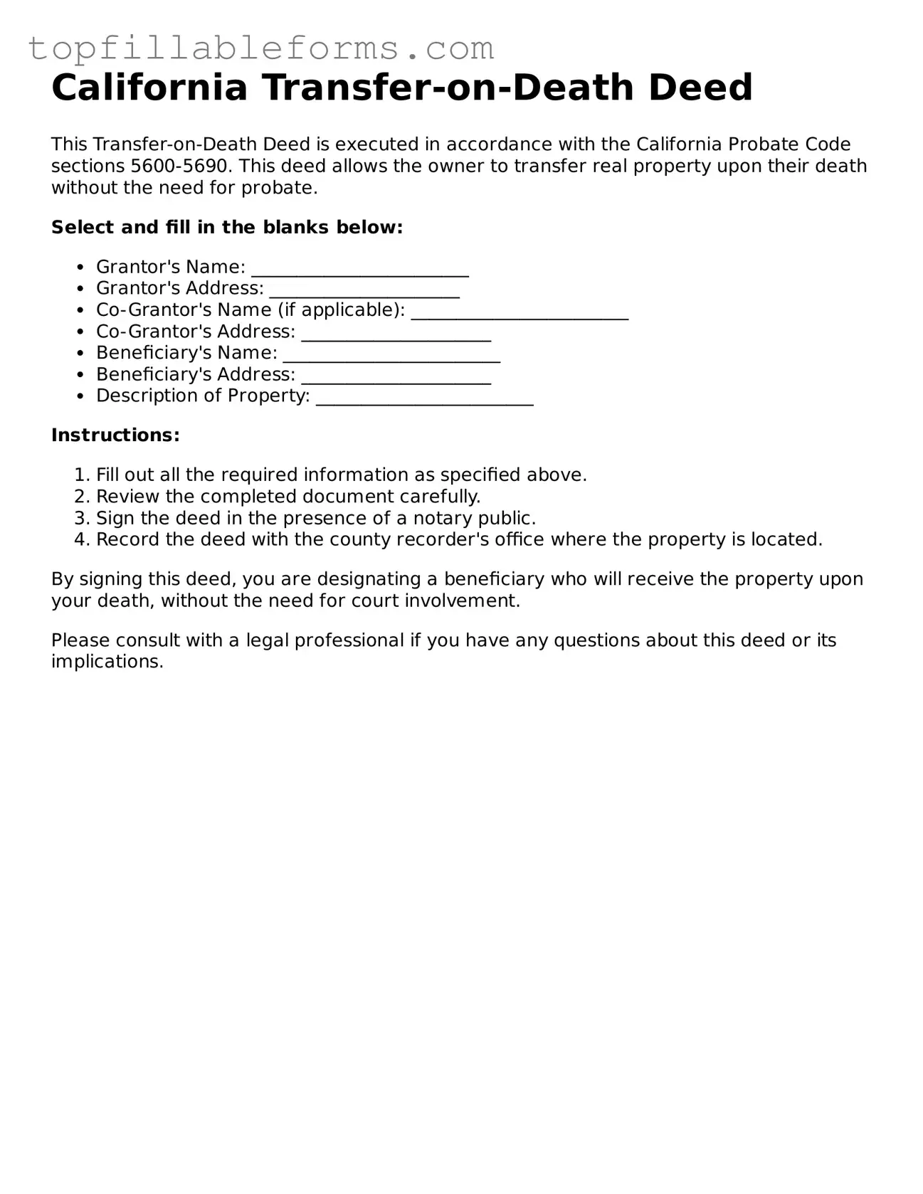 Attorney-Verified  Transfer-on-Death Deed Template for California