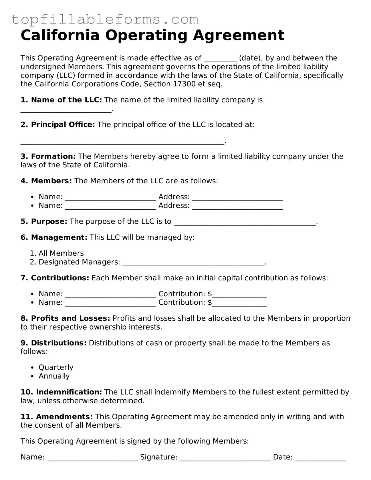 Attorney-Verified  Operating Agreement Template for California