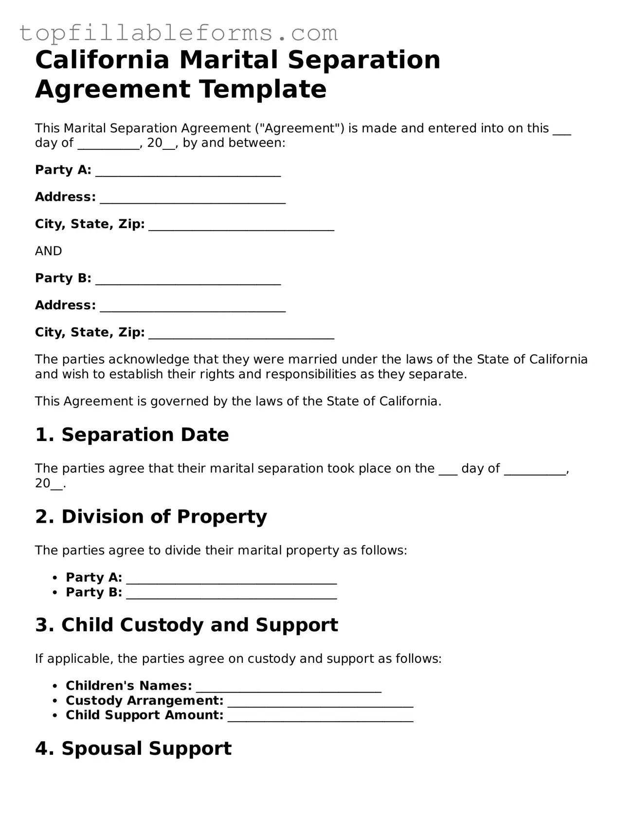 Attorney-Verified  Marital Separation Agreement Template for California