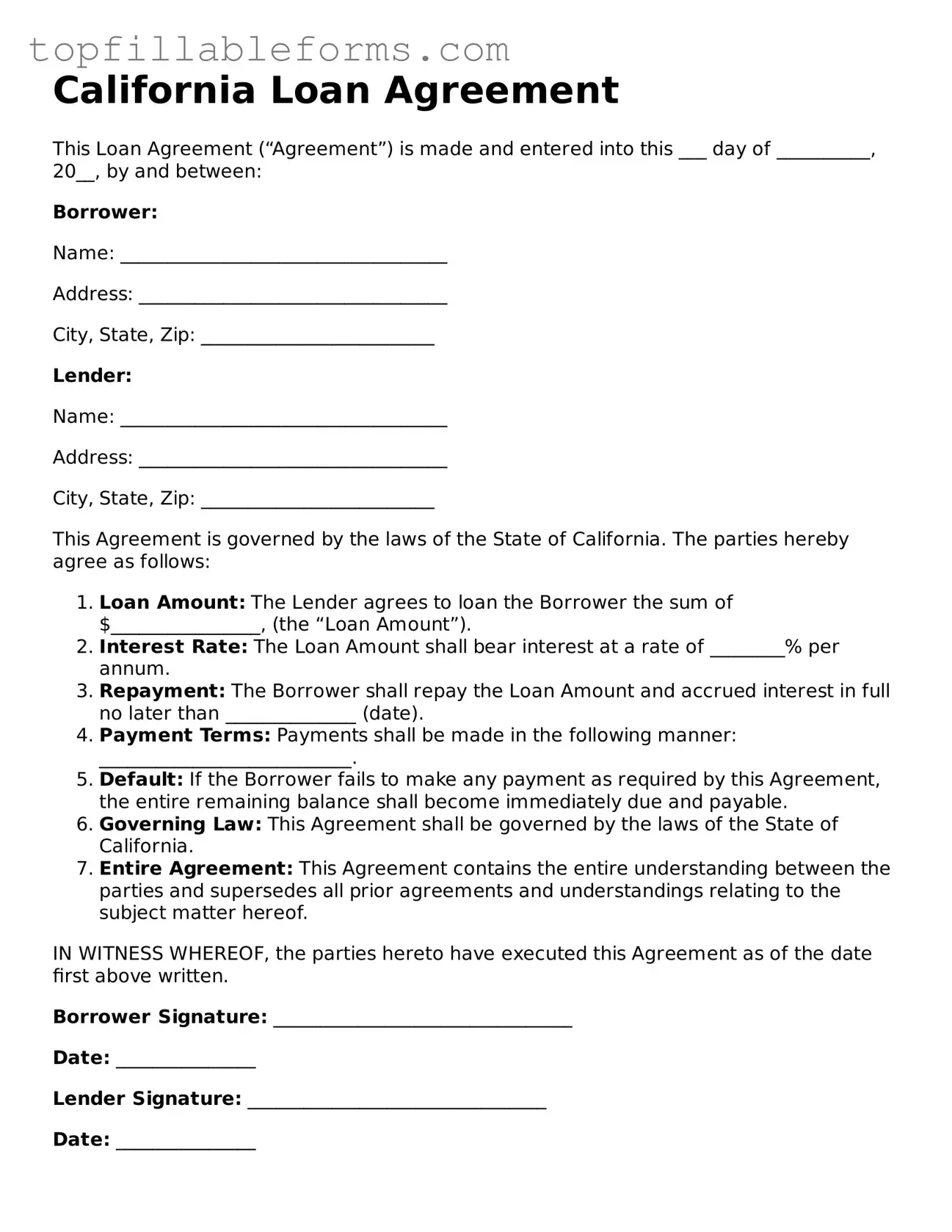 Attorney-Verified  Loan Agreement Template for California