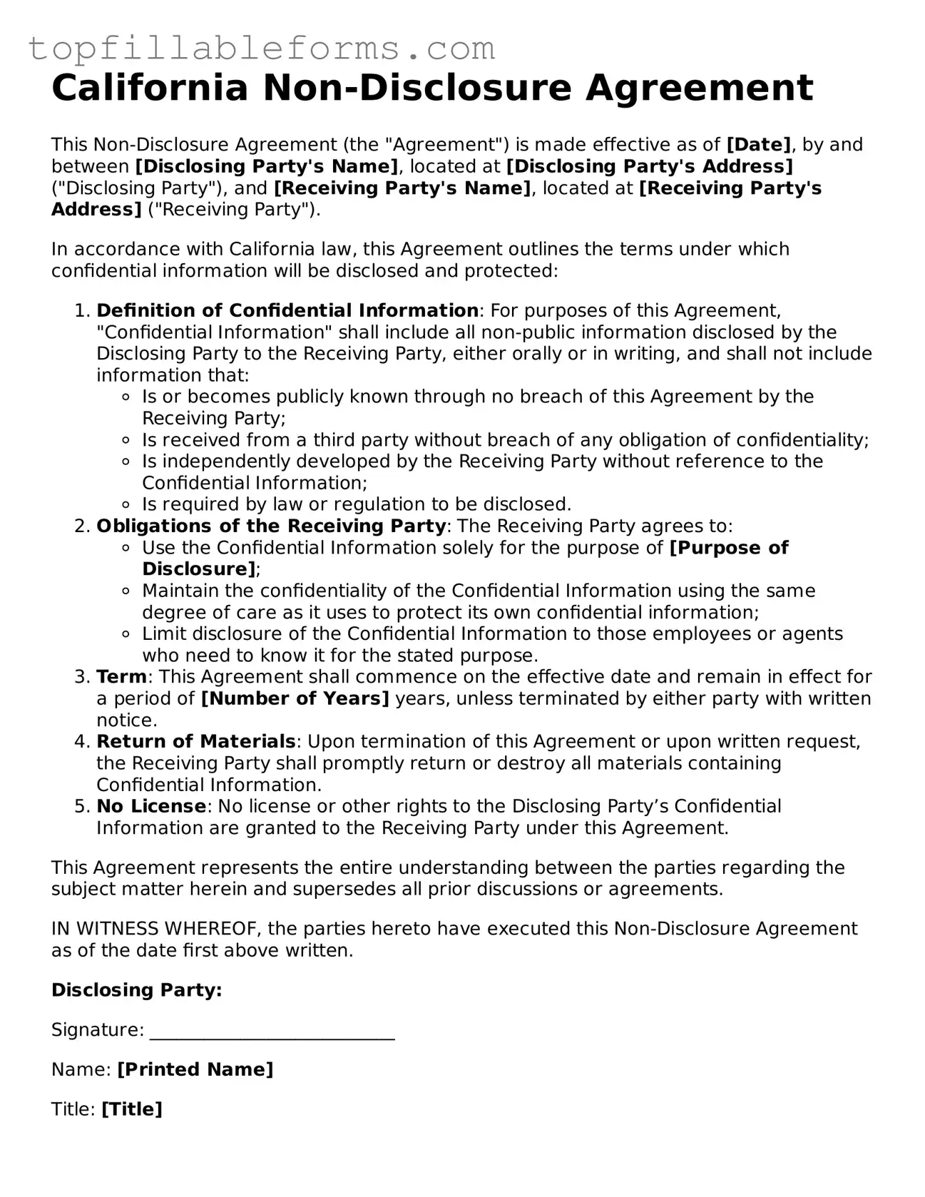 Attorney-Verified  Non-disclosure Agreement Template for California