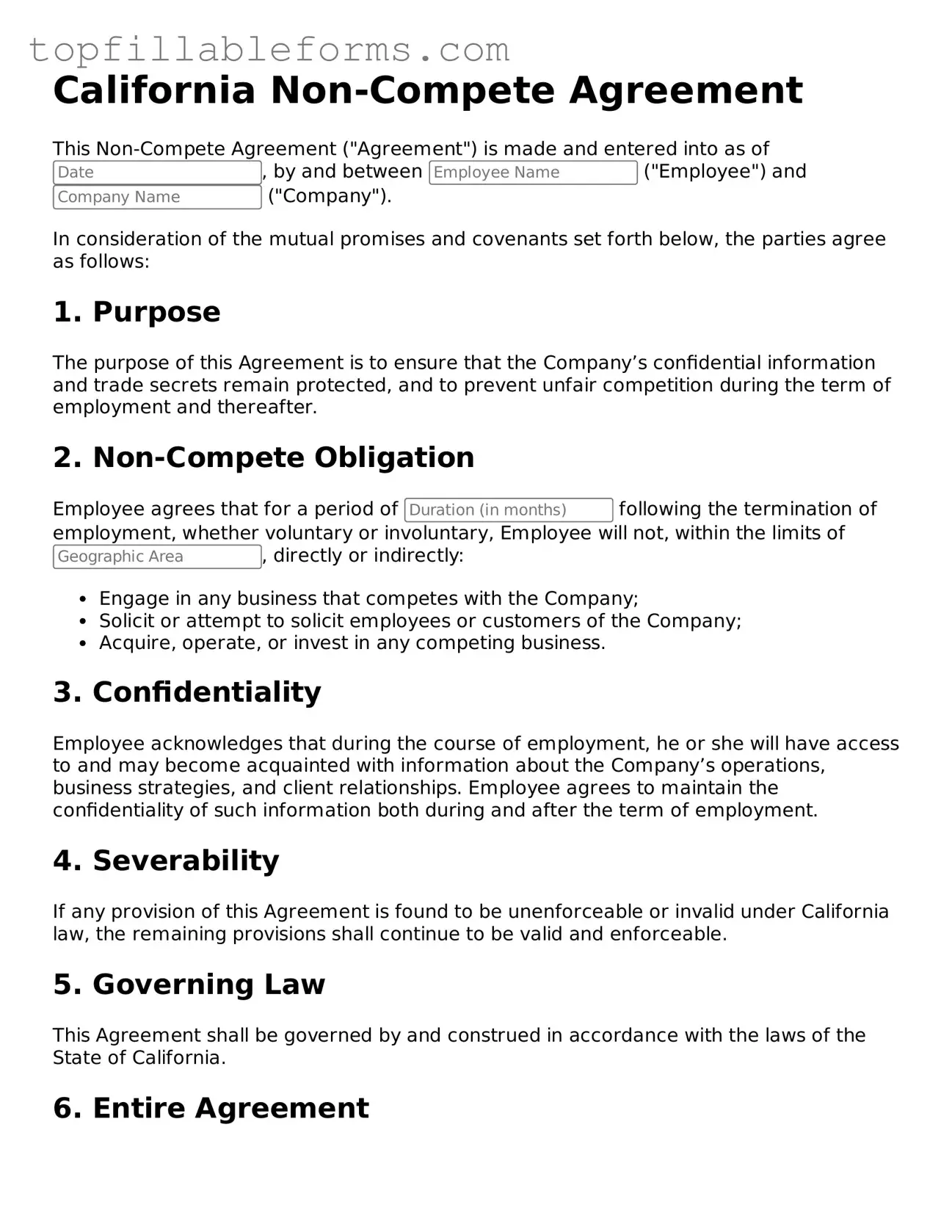 Attorney-Verified  Non-compete Agreement Template for California