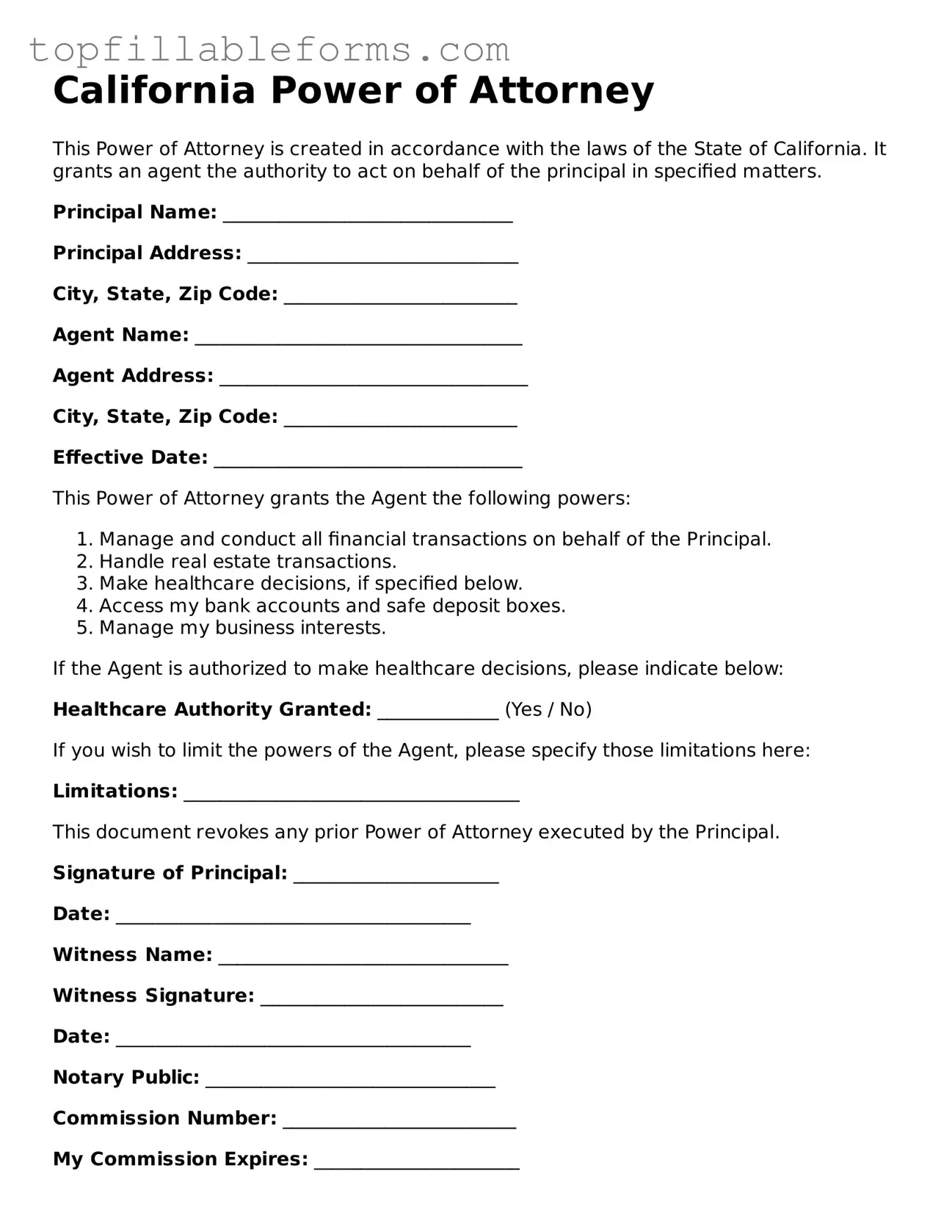 Attorney-Verified  Power of Attorney Template for California