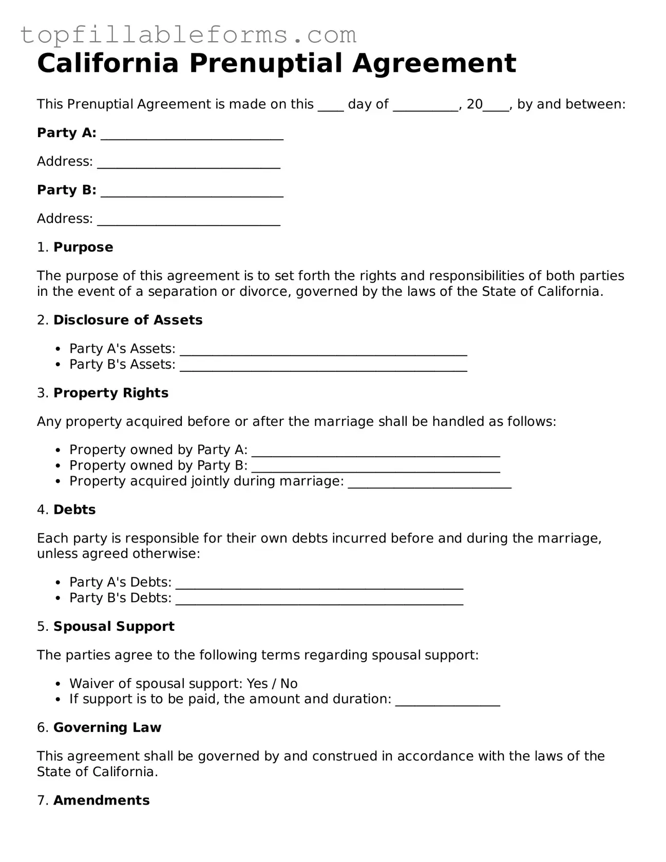 Attorney-Verified  Prenuptial Agreement Template for California