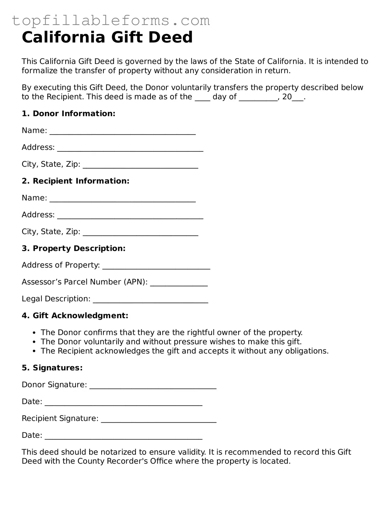 Attorney-Verified  Gift Deed Template for California