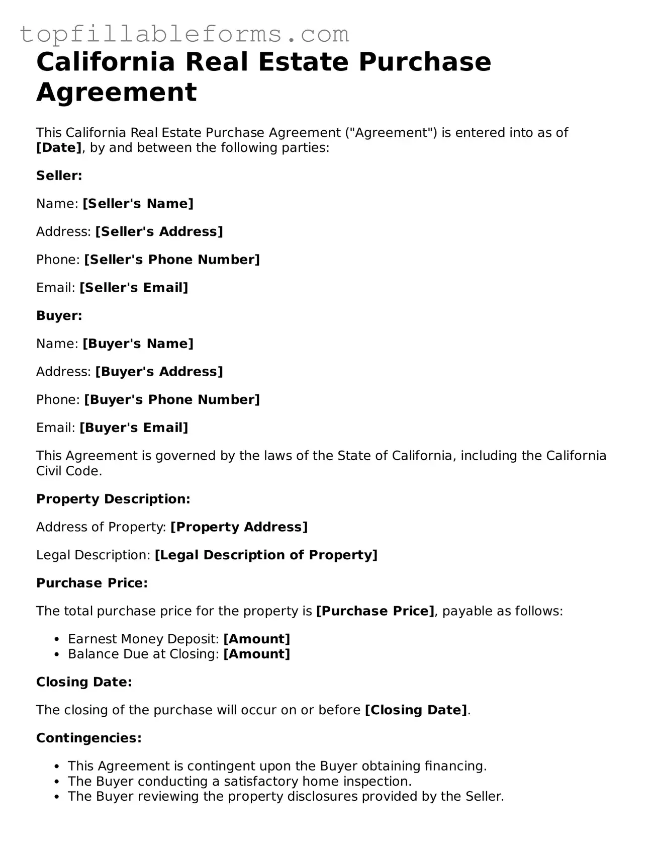 Attorney-Verified  Real Estate Purchase Agreement Template for California
