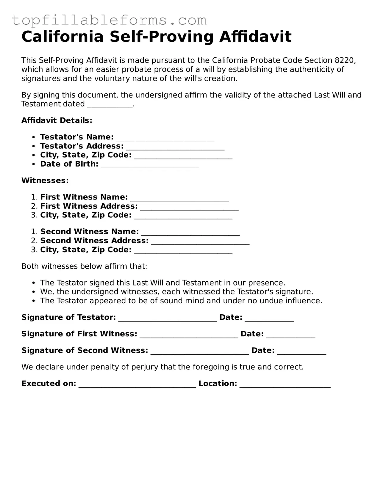 Attorney-Verified  Self-Proving Affidavit Template for California