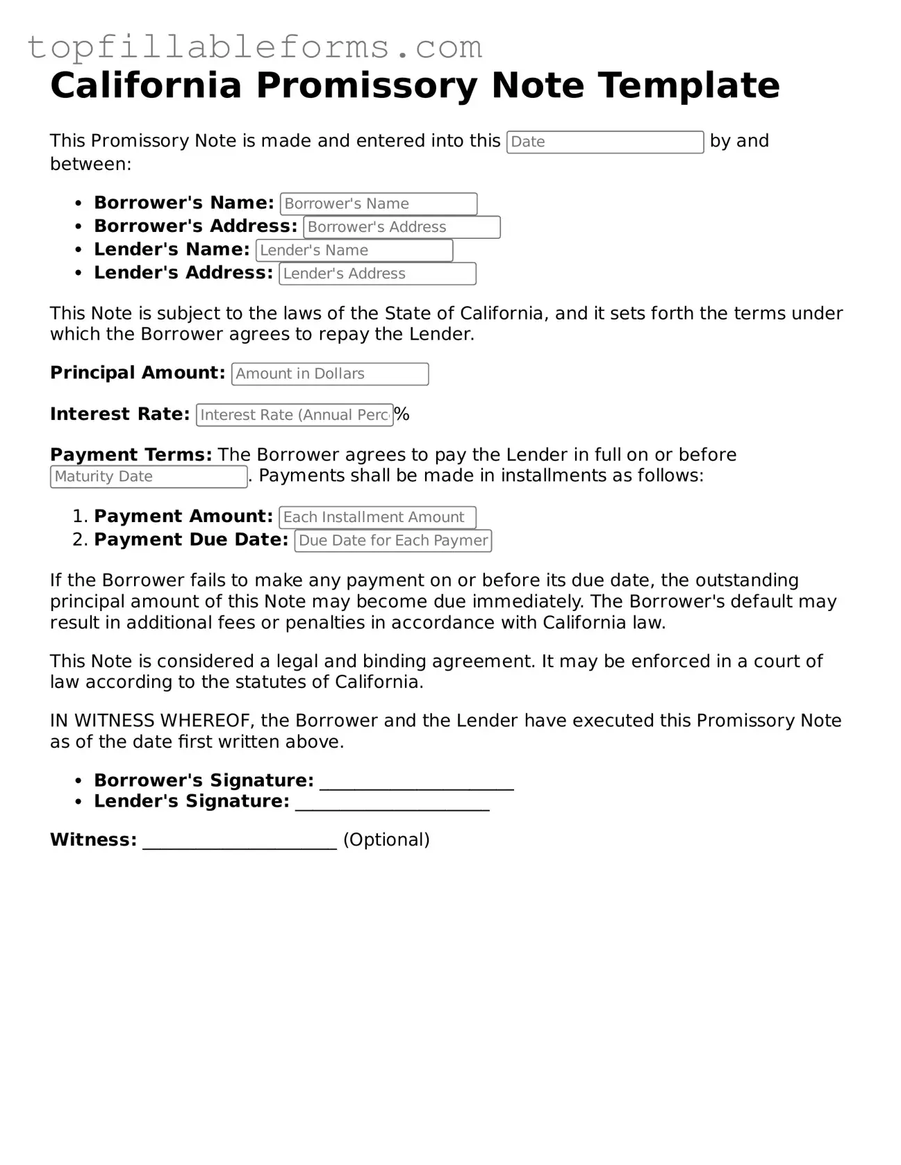 Attorney-Verified Promissory Note Template for California