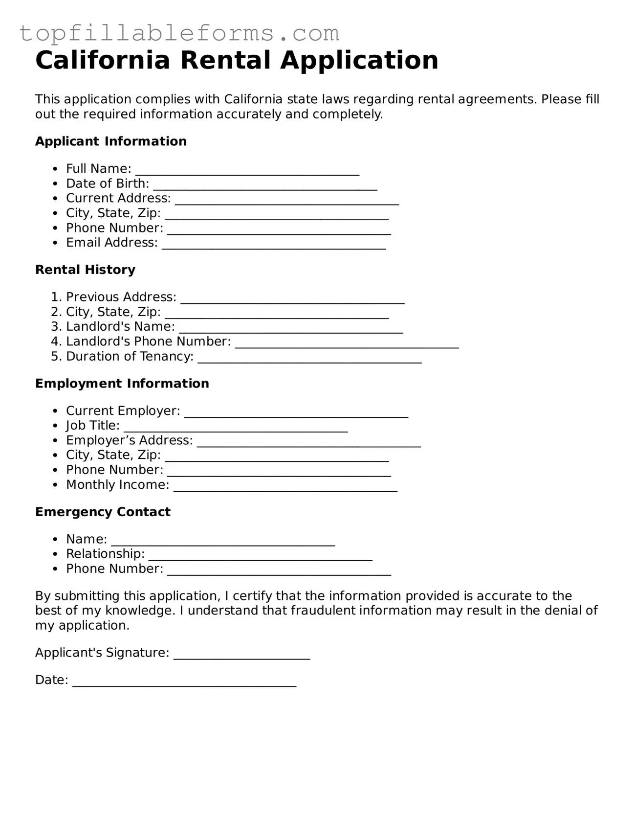Attorney-Verified  Rental Application Template for California