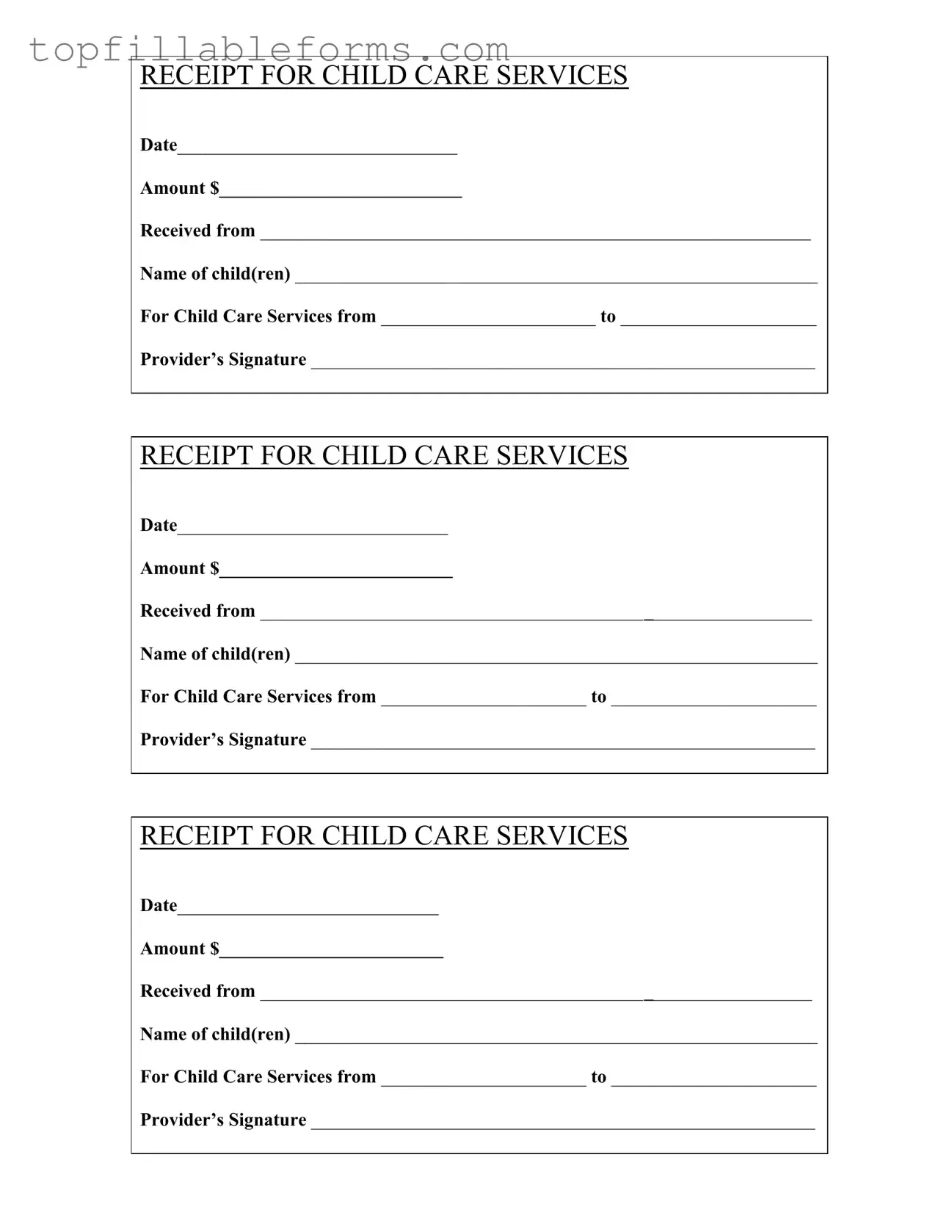 Printable Childcare Receipt Form in PDF