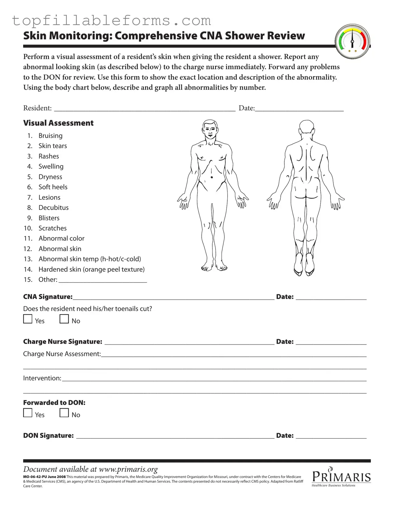 Printable Cna Shower Sheets Form in PDF
