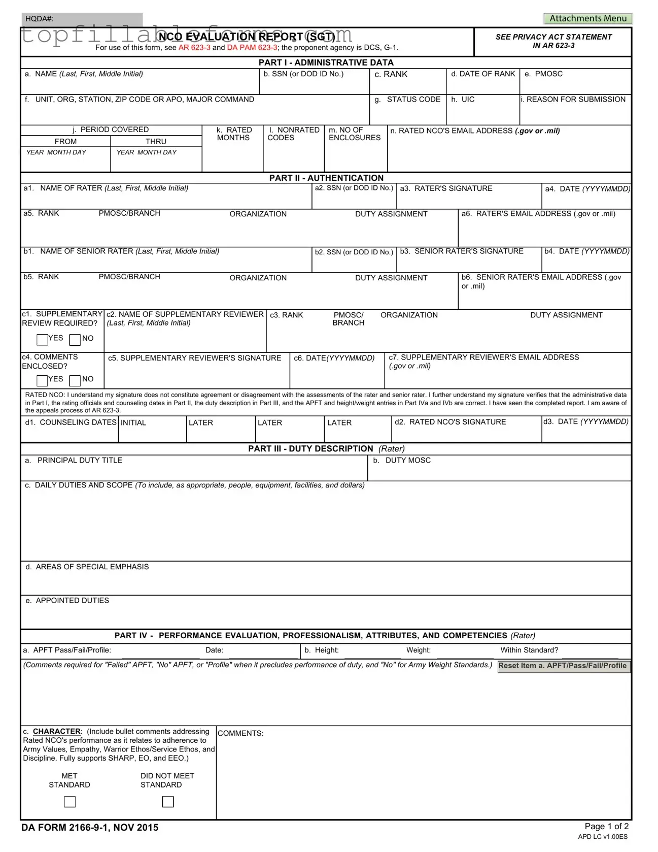 Printable Da 2166 9 1 Form in PDF