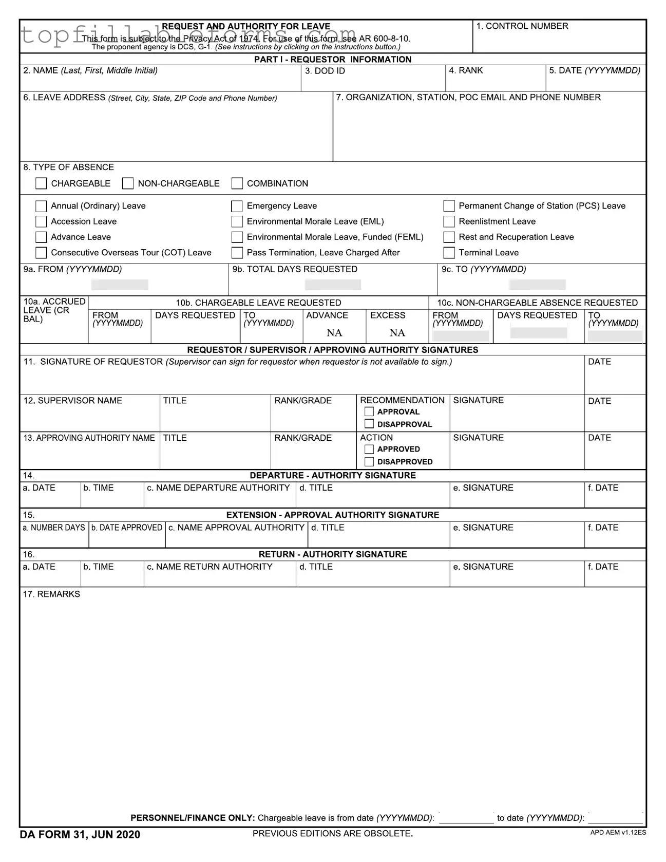 Printable Da 31 Form in PDF