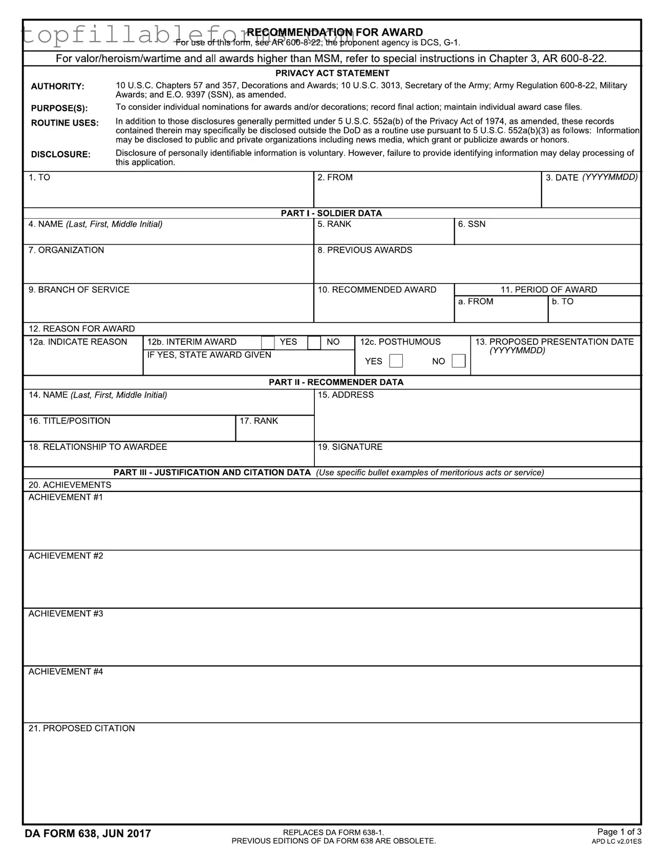 Printable Da 638 Form in PDF