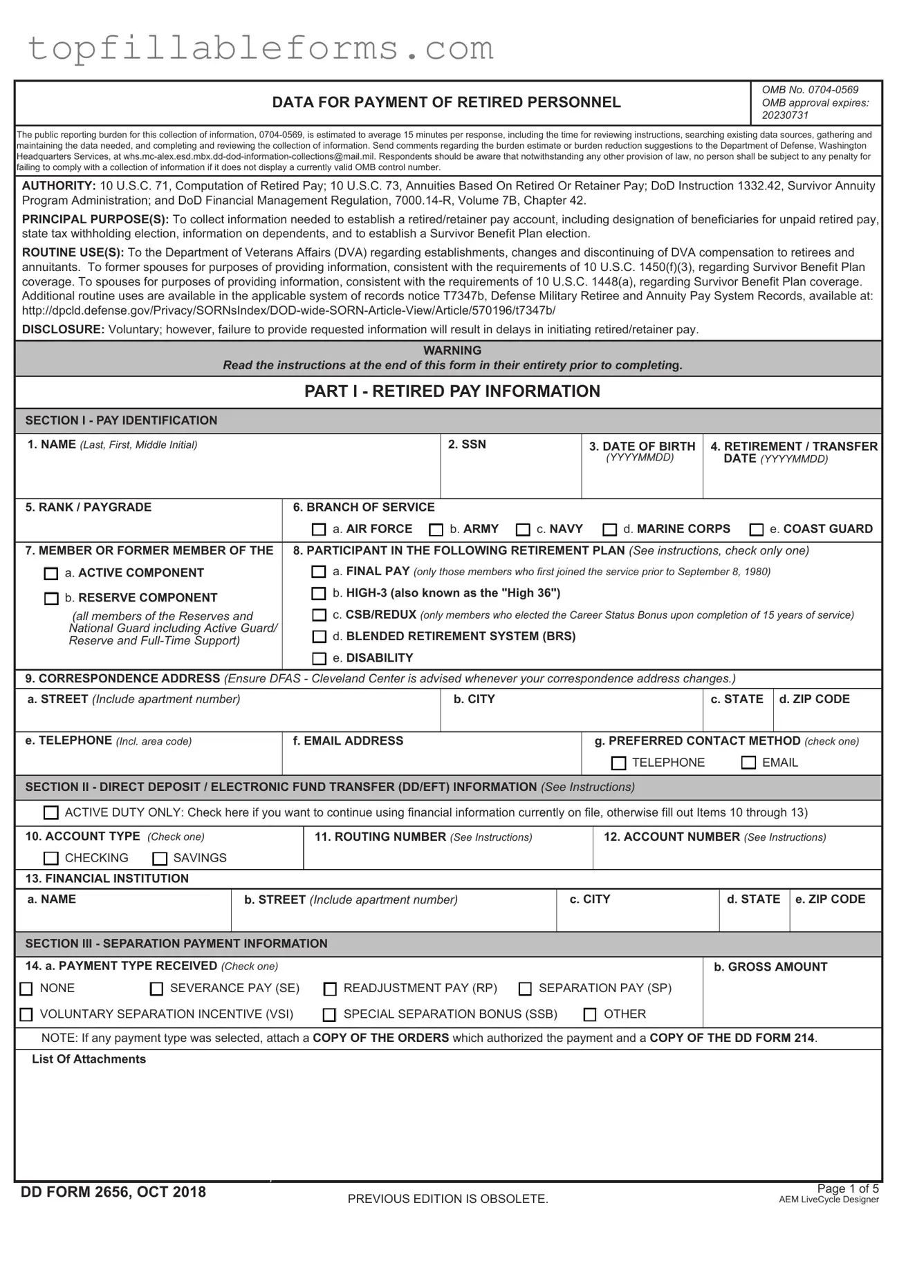 Printable DD 2656 Form in PDF