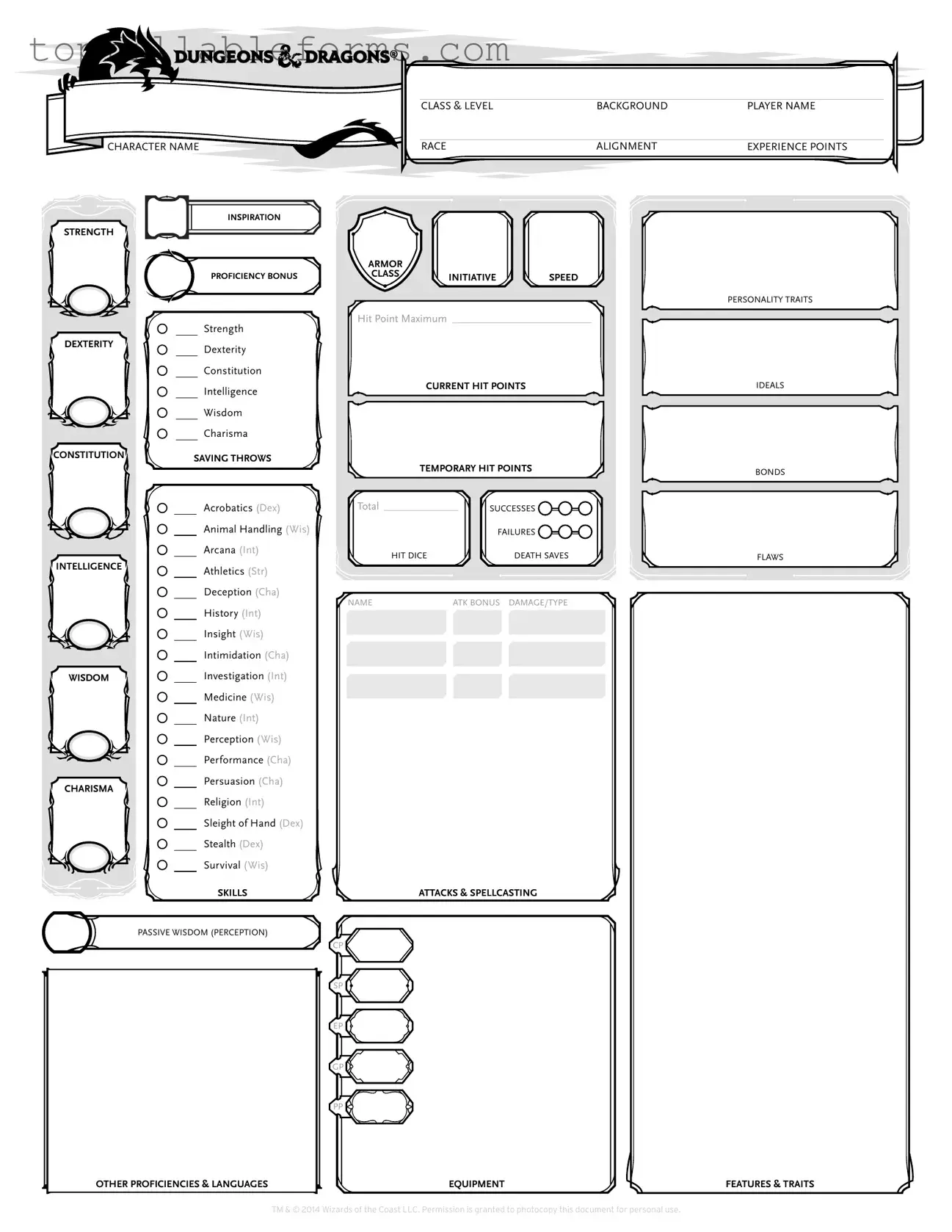 Printable Dnd Character Sheet Form in PDF
