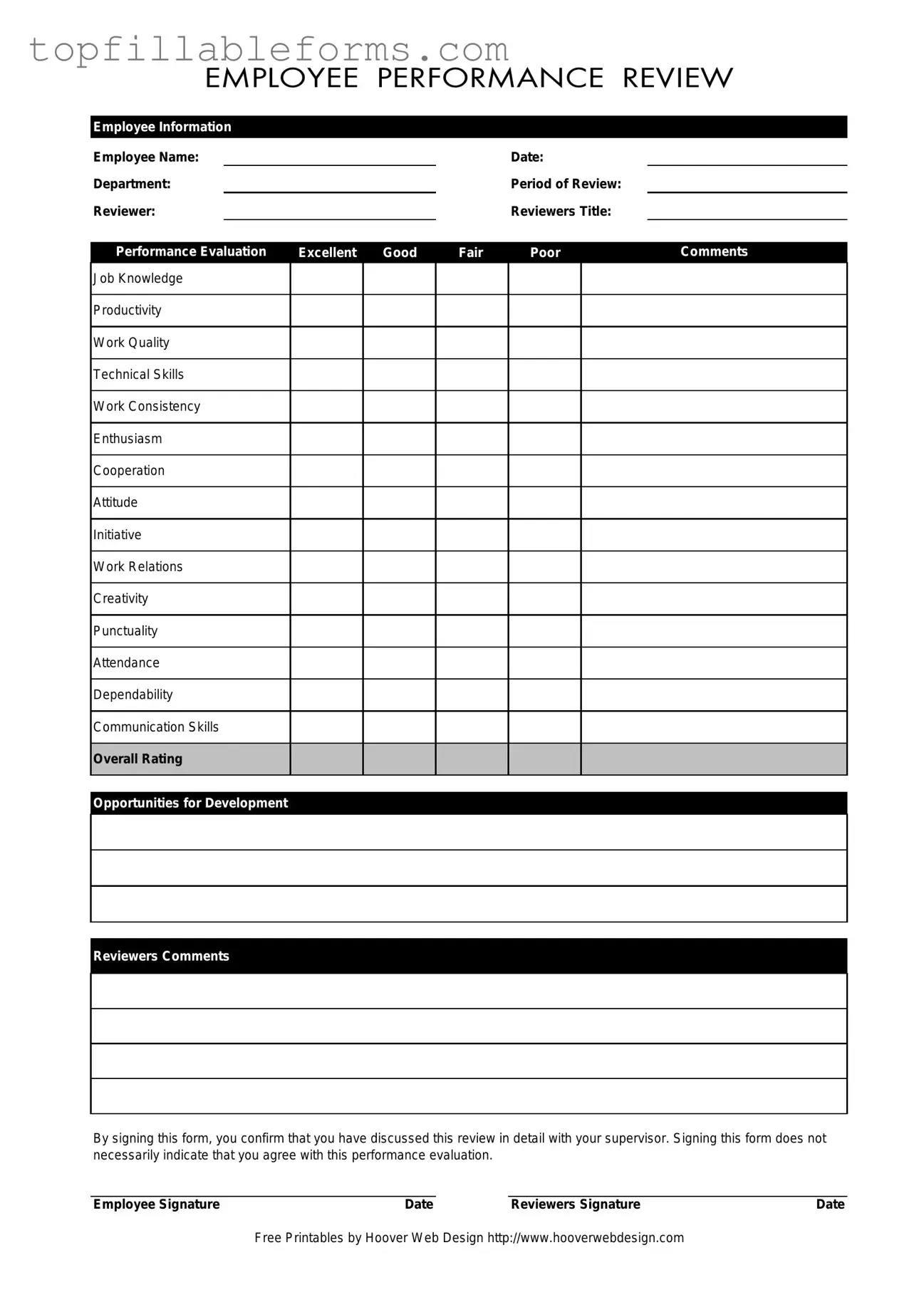 Printable Employee Form in PDF