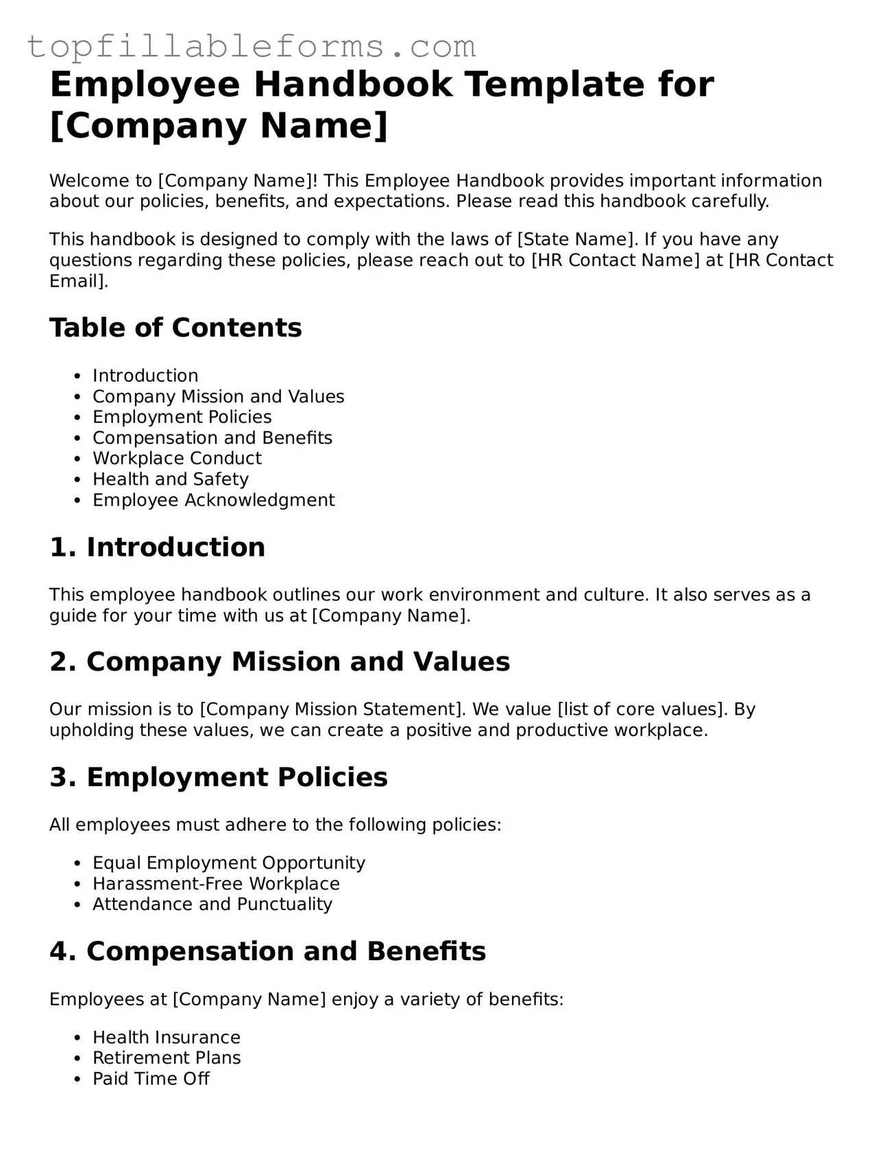 Free Employee Handbook Form