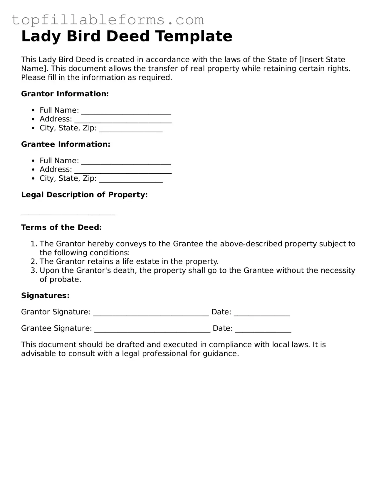 Free Lady Bird Deed Form