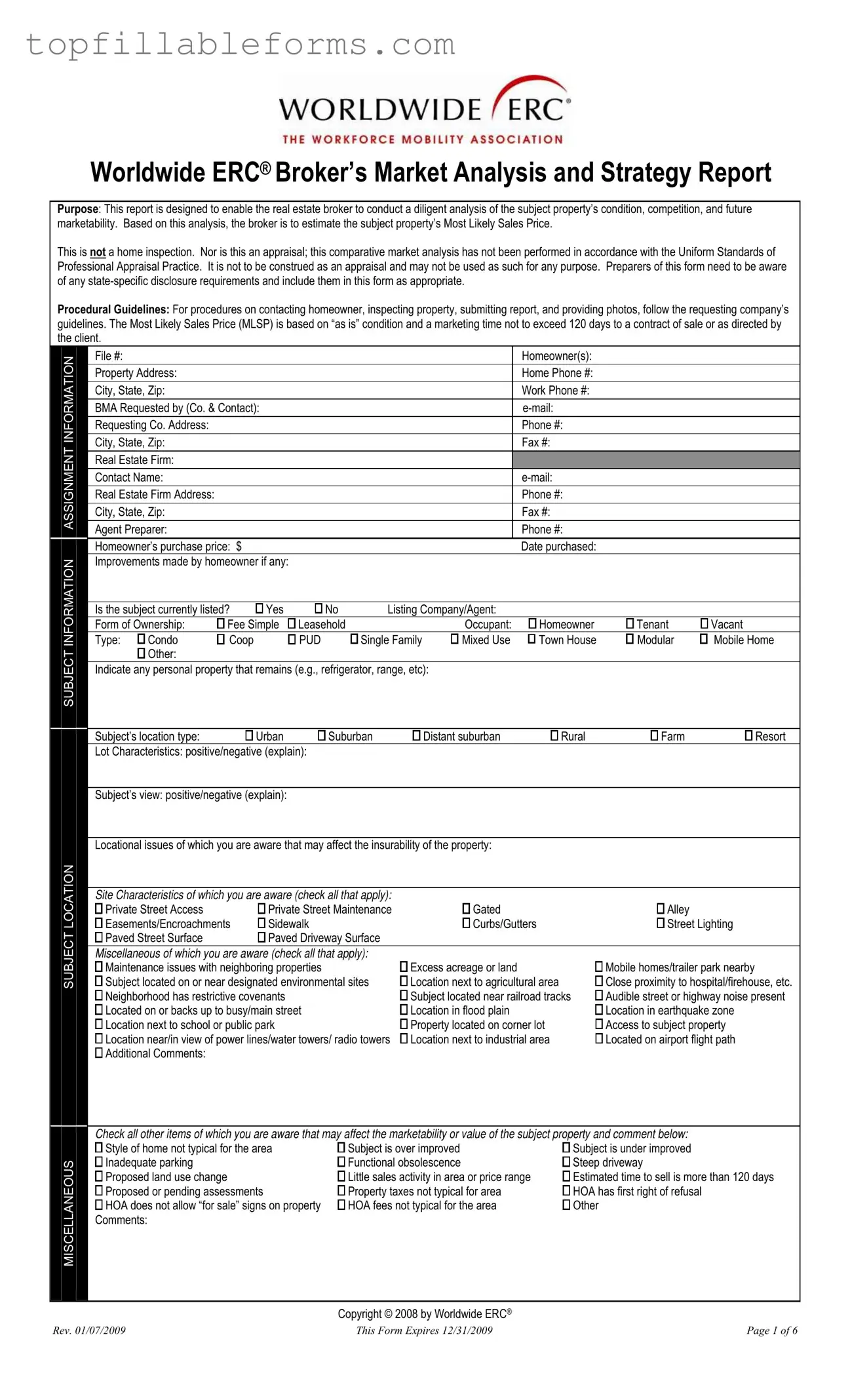 Printable Erc Broker Market Analysis Form in PDF