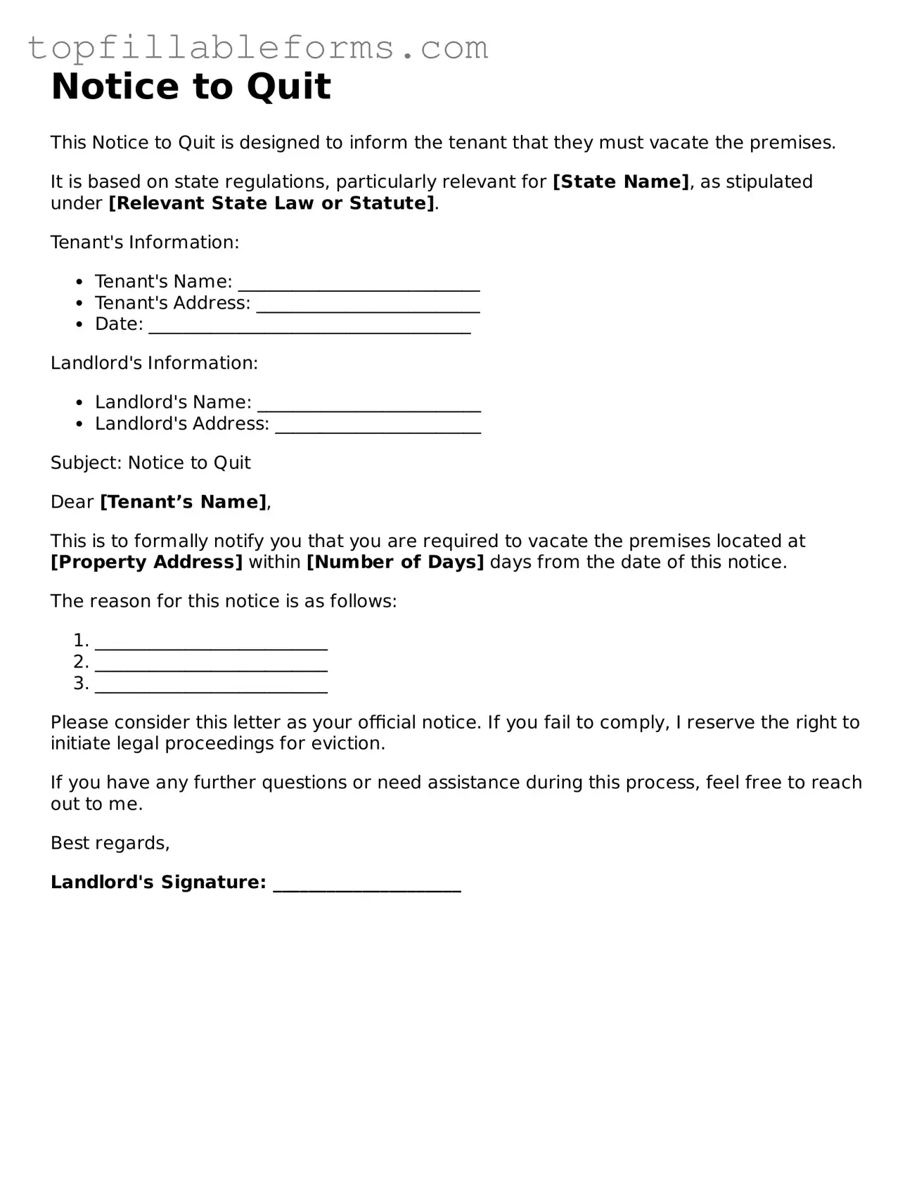 Free Notice to Quit Form