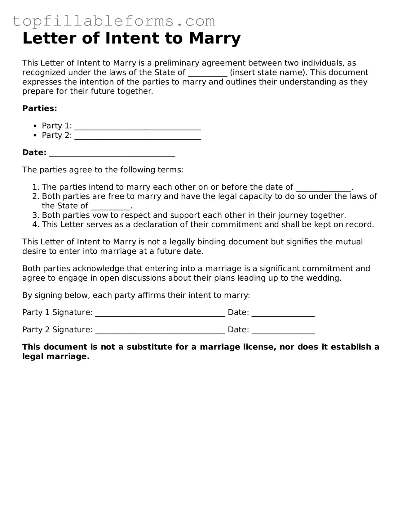 Free Letter of Intent to Marry Form