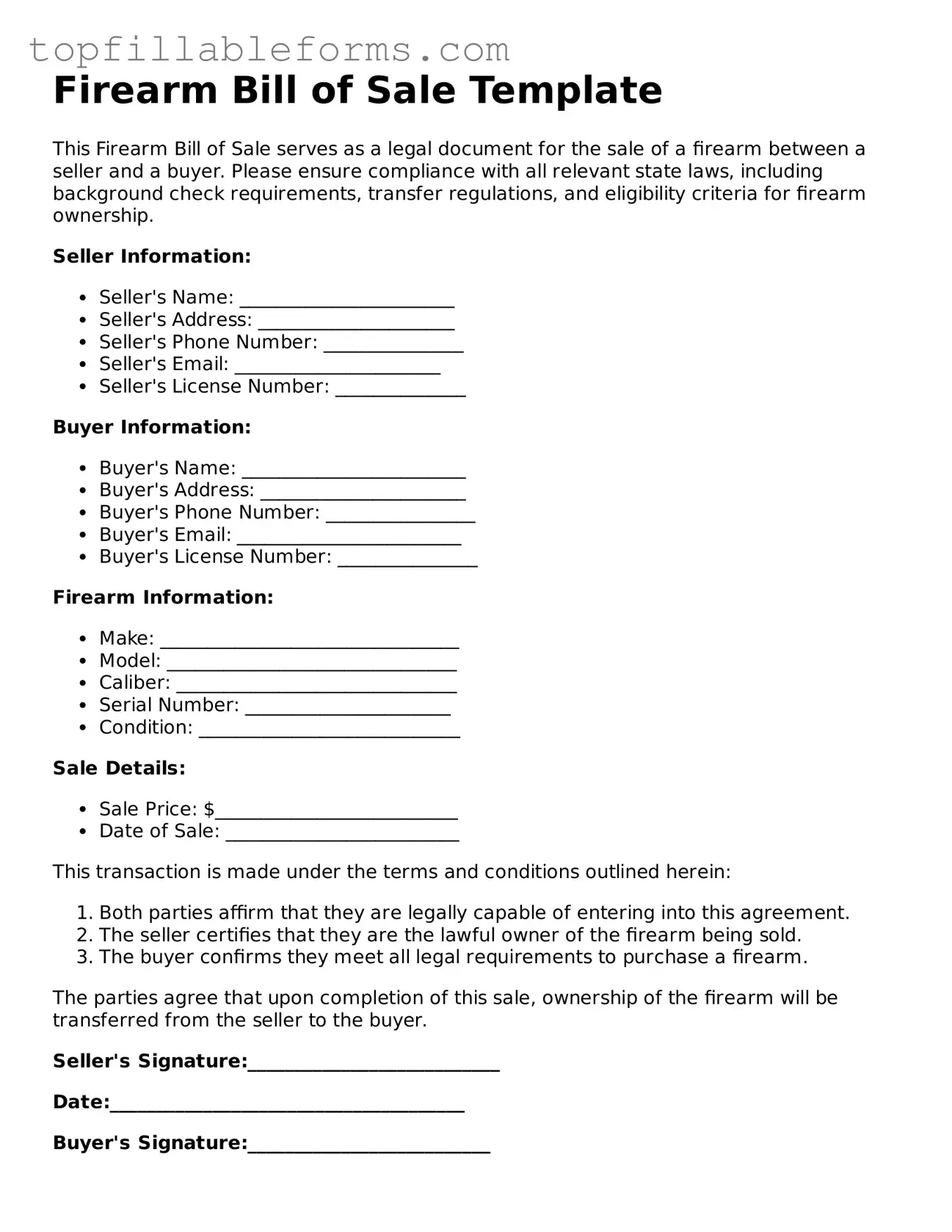 Free Firearm Bill of Sale Form