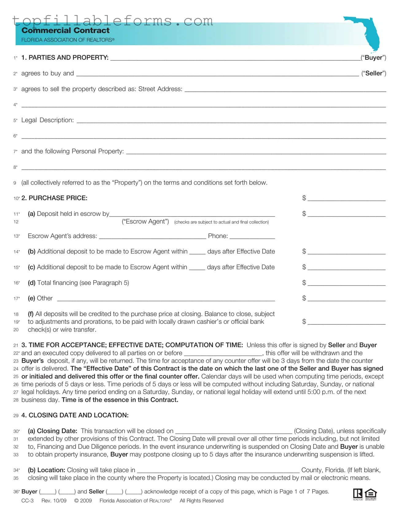 Printable Florida Commercial Contract Form in PDF