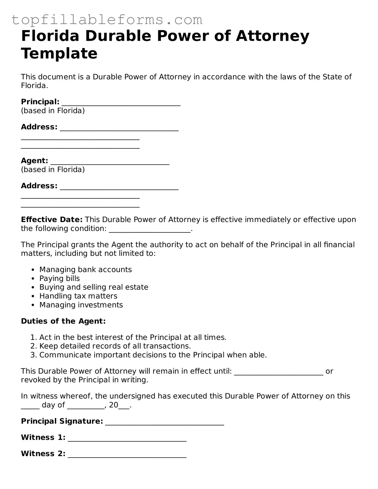 Attorney-Verified  Durable Power of Attorney Template for Florida